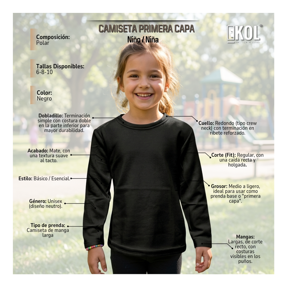 Camiseta Manga Larga Primera Capa Niños Polar Cuello Redondo-3
