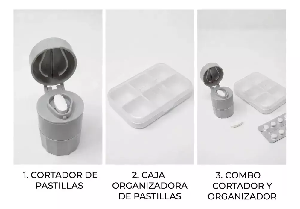 Pastillero Organizador 6 Compartimentos con Cortador y Triturador de Pastillas-1