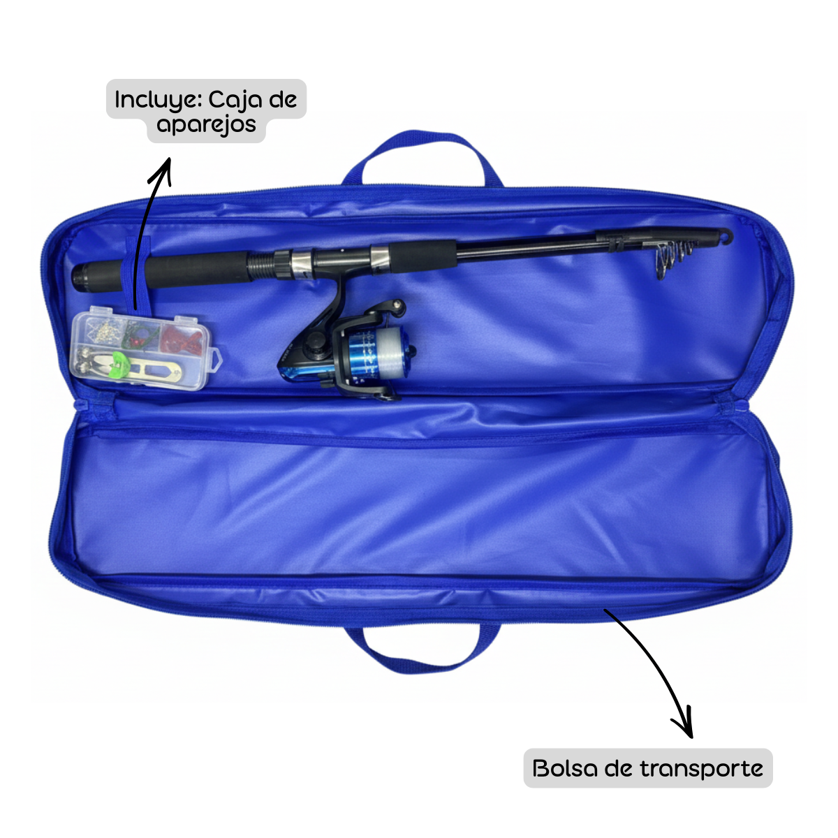 Set Pesca Caña De Pescar Telescópica Mosquero Carrete Pesca-4