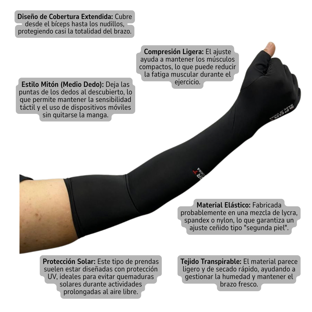 Mangas Compresión Brazo Camuflaje UV Invierno Talla Única Color Negro-4