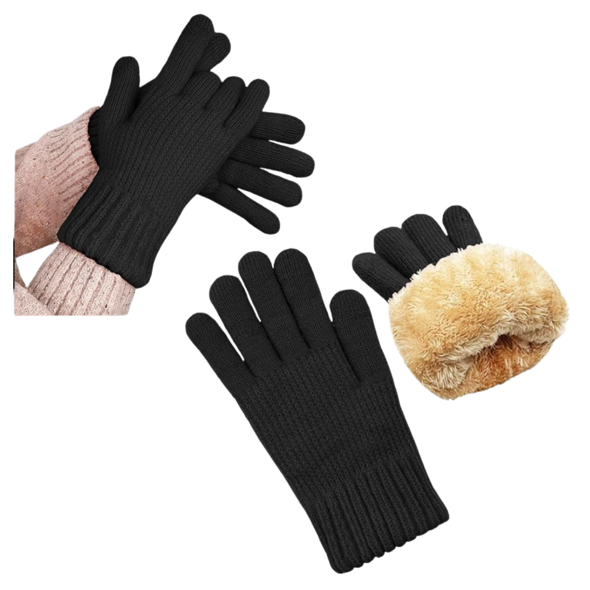 Pack 3 Guantes De Lana Térmico Para El Clima Frío Con Chiporro-1