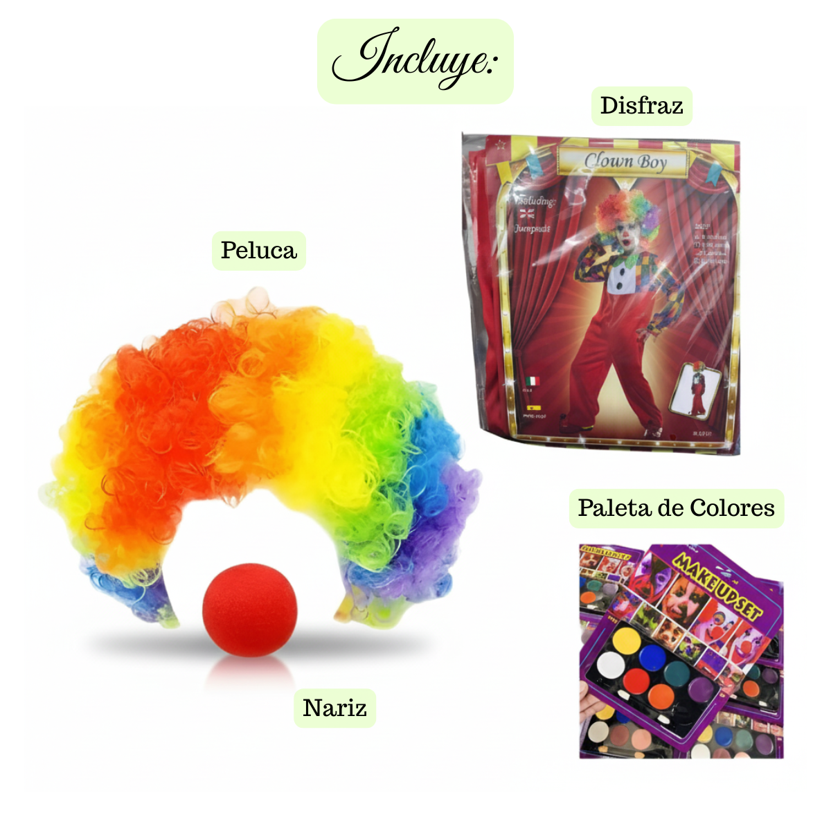 Set Payaso Traje Peluca Nariz Pintacarita Disfraces Halloween 2025-1