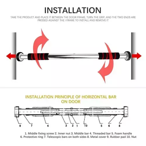 Barra Para Puerta Ajustable Ejercicios Pullups Dominadas 60-100cm-5