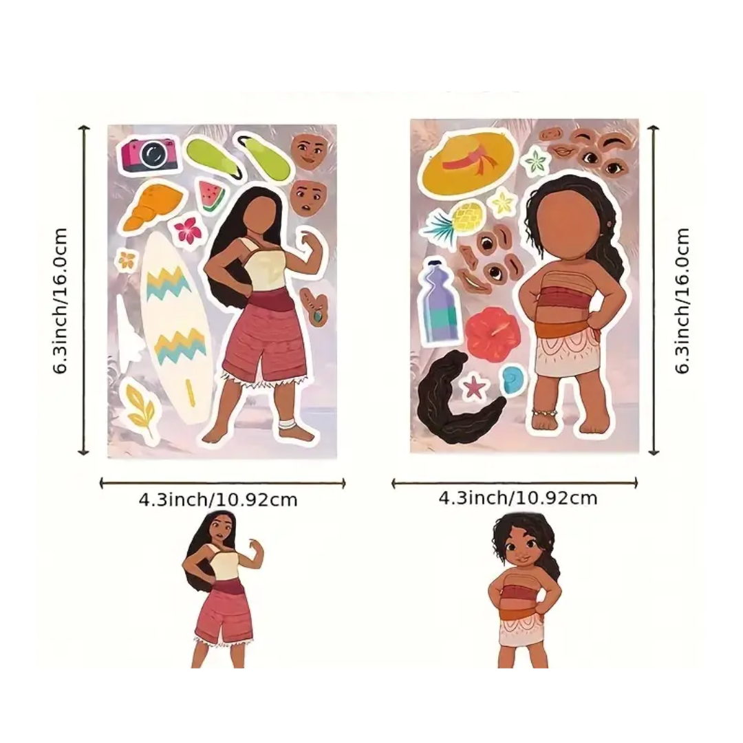 8 Laminas Stickers Moana Armable Pegatinas Puzzle 11x16cm-2