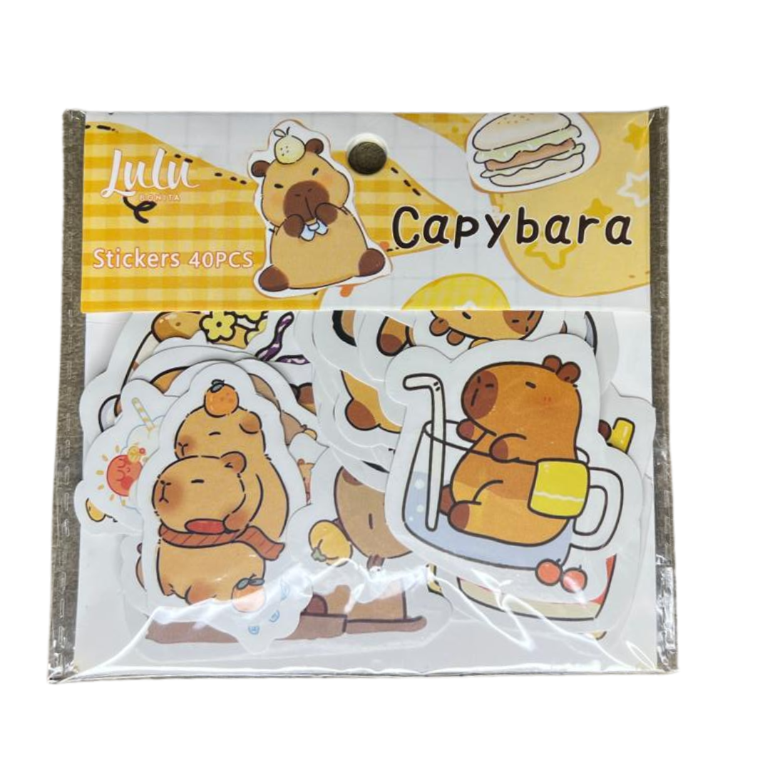 Set 40 Stickers Capibara Niños Moda Pegatinas-0