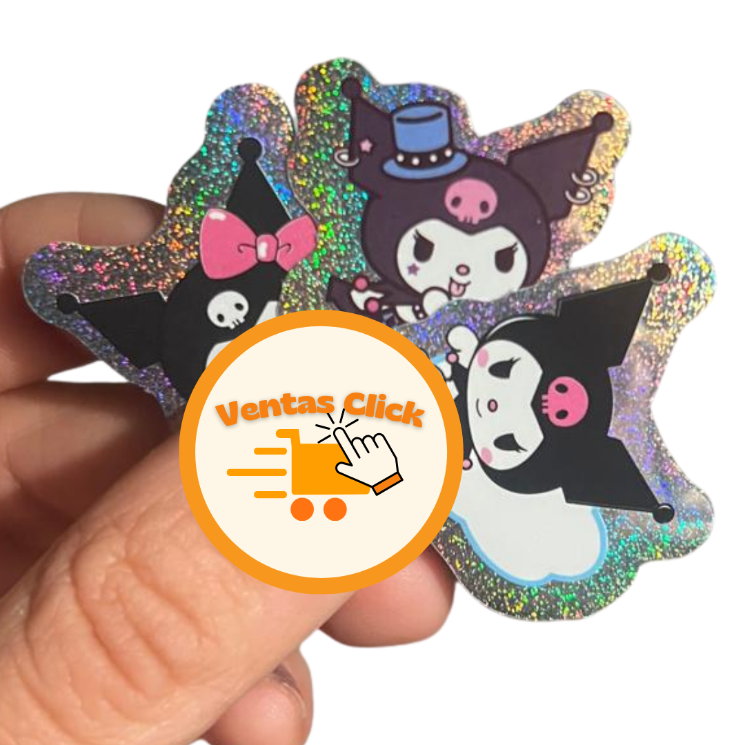Set 30 Stickers Kuromi Brillate Sanrio Kawai Pegatina -2