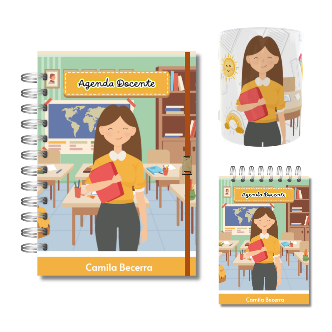 Agenda Profesora + Taza + Libreta Notas Docente-0