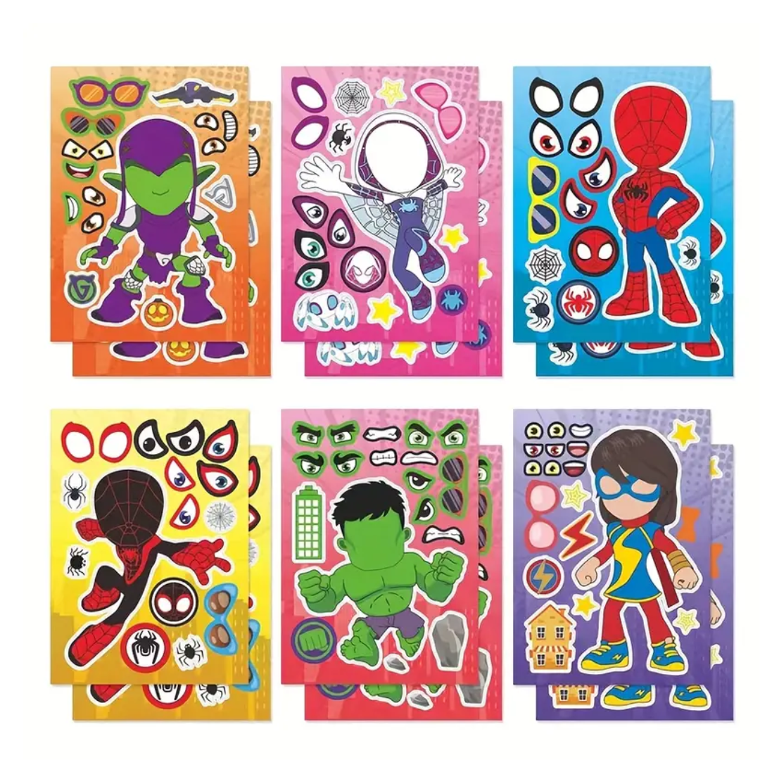 6 Laminas Stickers Super Héroes Armable Pegatinas 21x15cm-2