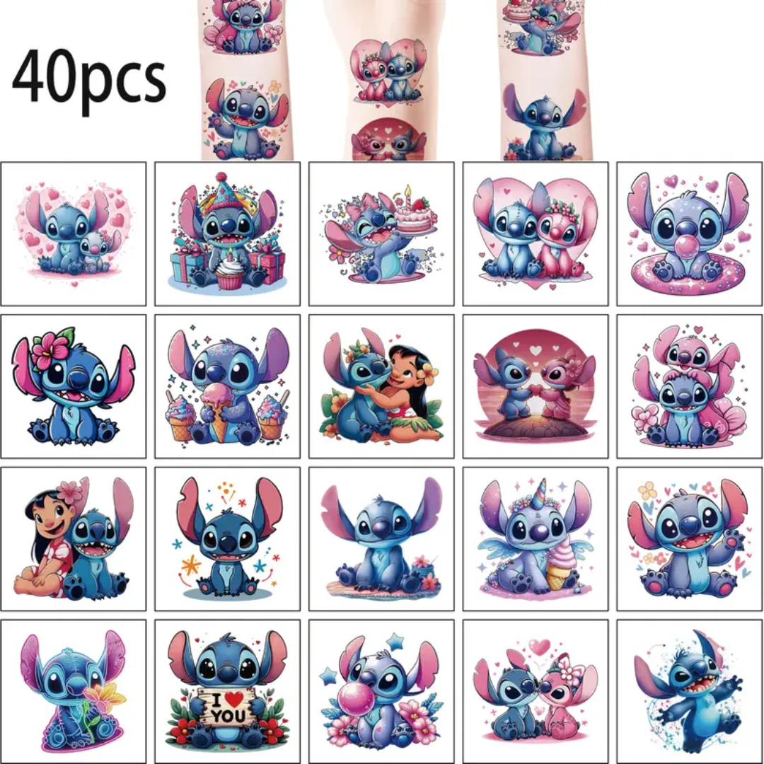 20 Tatuajes Temporales Stitch Disney Infantil Niños-3