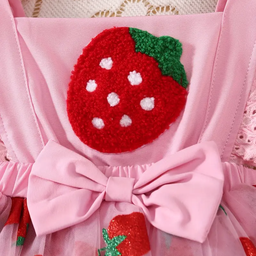 Vestido Niña + Gorro Rosa Frutilla Infantil Tierno-3