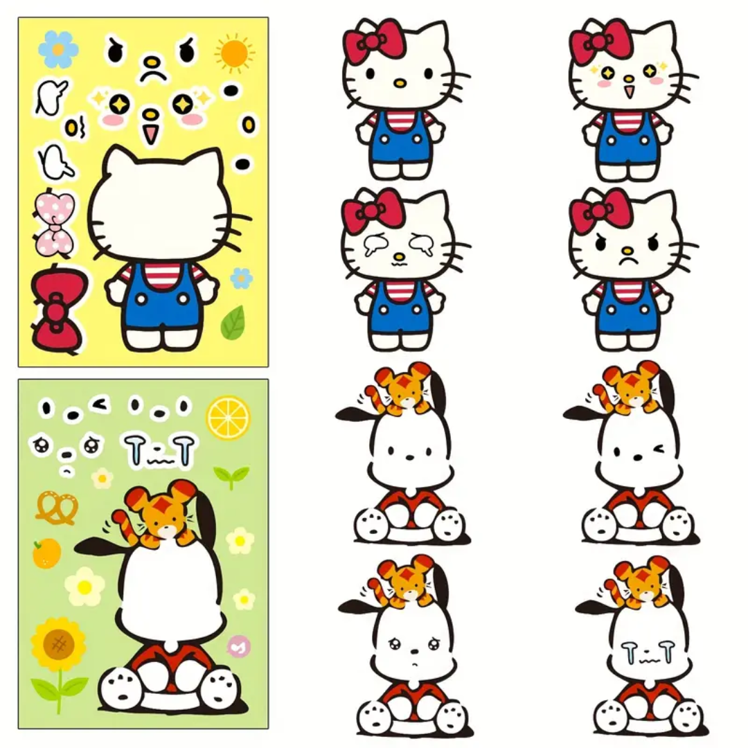 6 Laminas Stickers Hello Kitty Kuromi Pegatinas 21x15cm armable puzzle-0