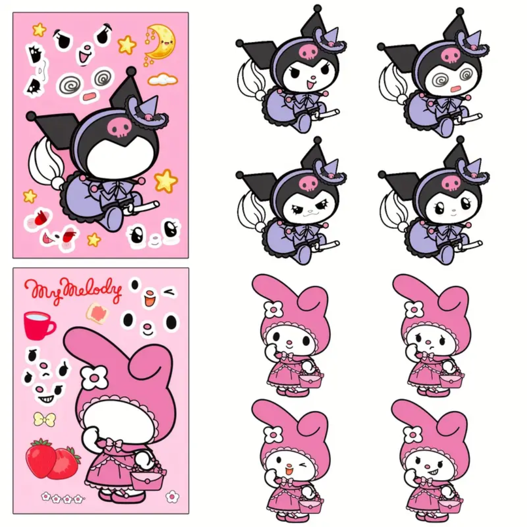 6 Laminas Stickers Hello Kitty Kuromi Pegatinas 21x15cm armable puzzle-1