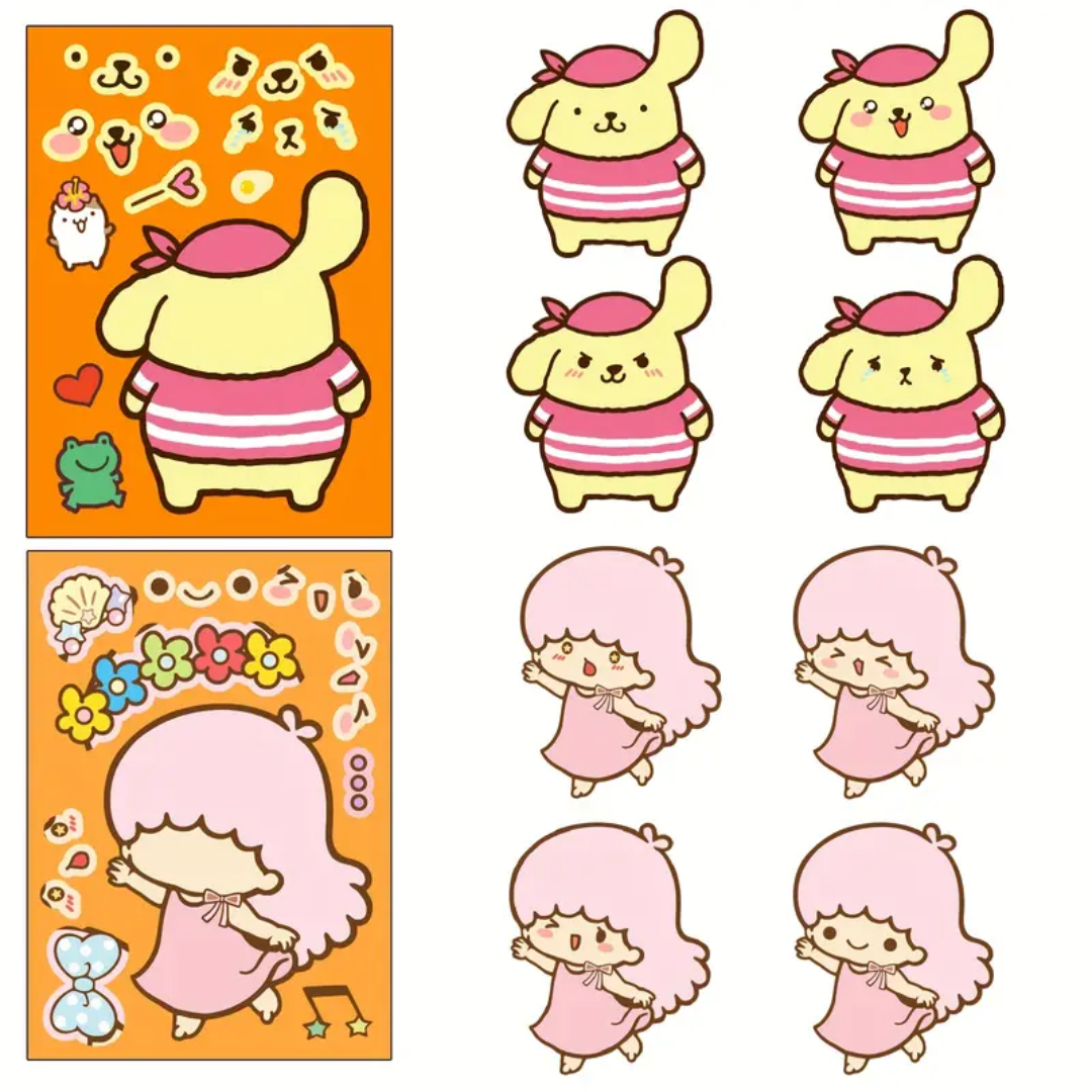 6 Laminas Stickers Hello Kitty Kuromi Pegatinas 21x15cm armable puzzle-2