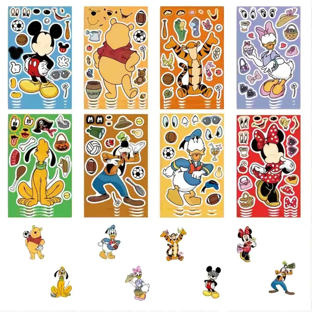 8 Laminas Stickers Mickey Minnie Armable Pegatinas 11x16cm-2