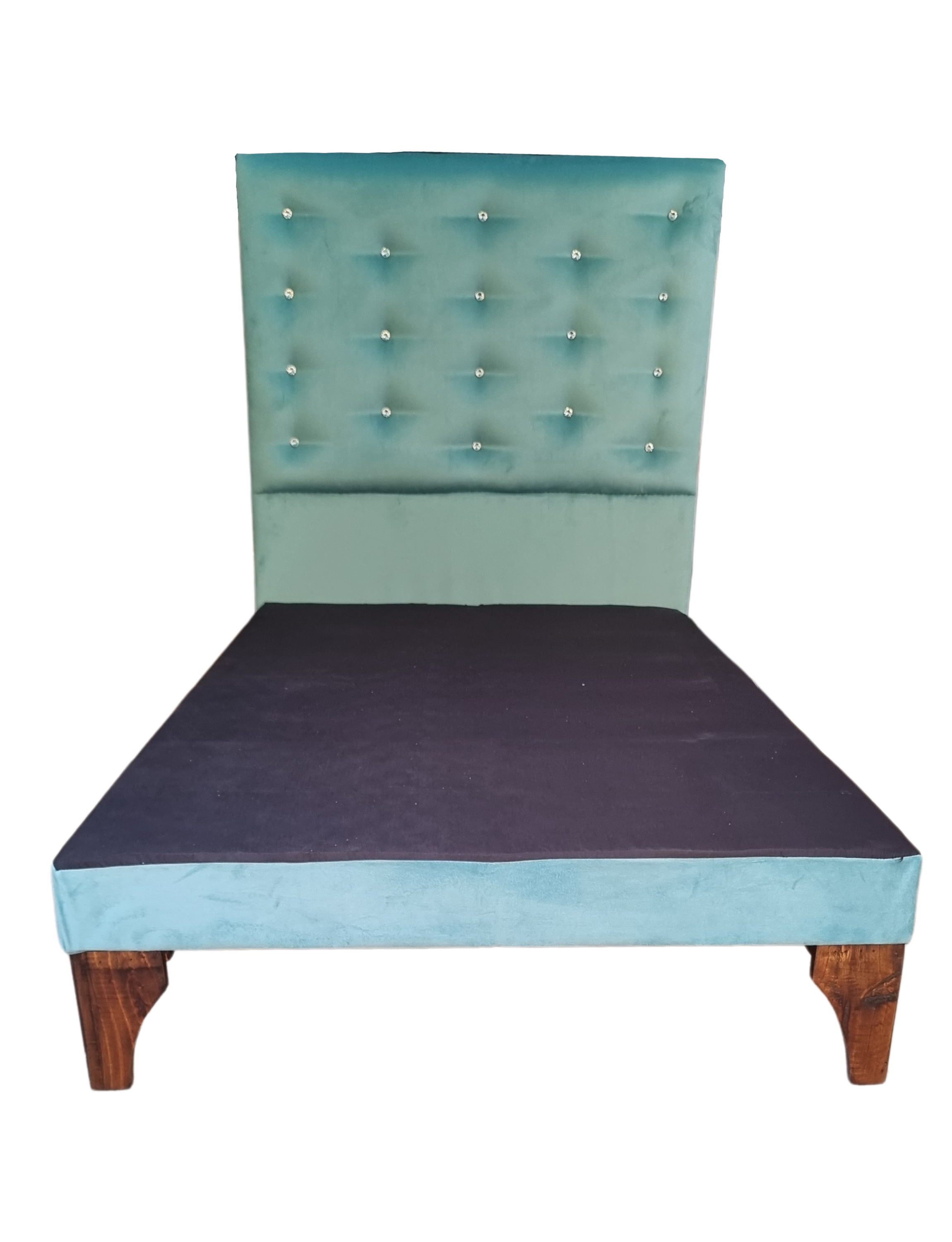 Cama 1.5 P + Respaldo a Piso Turquesa + Colchón -4