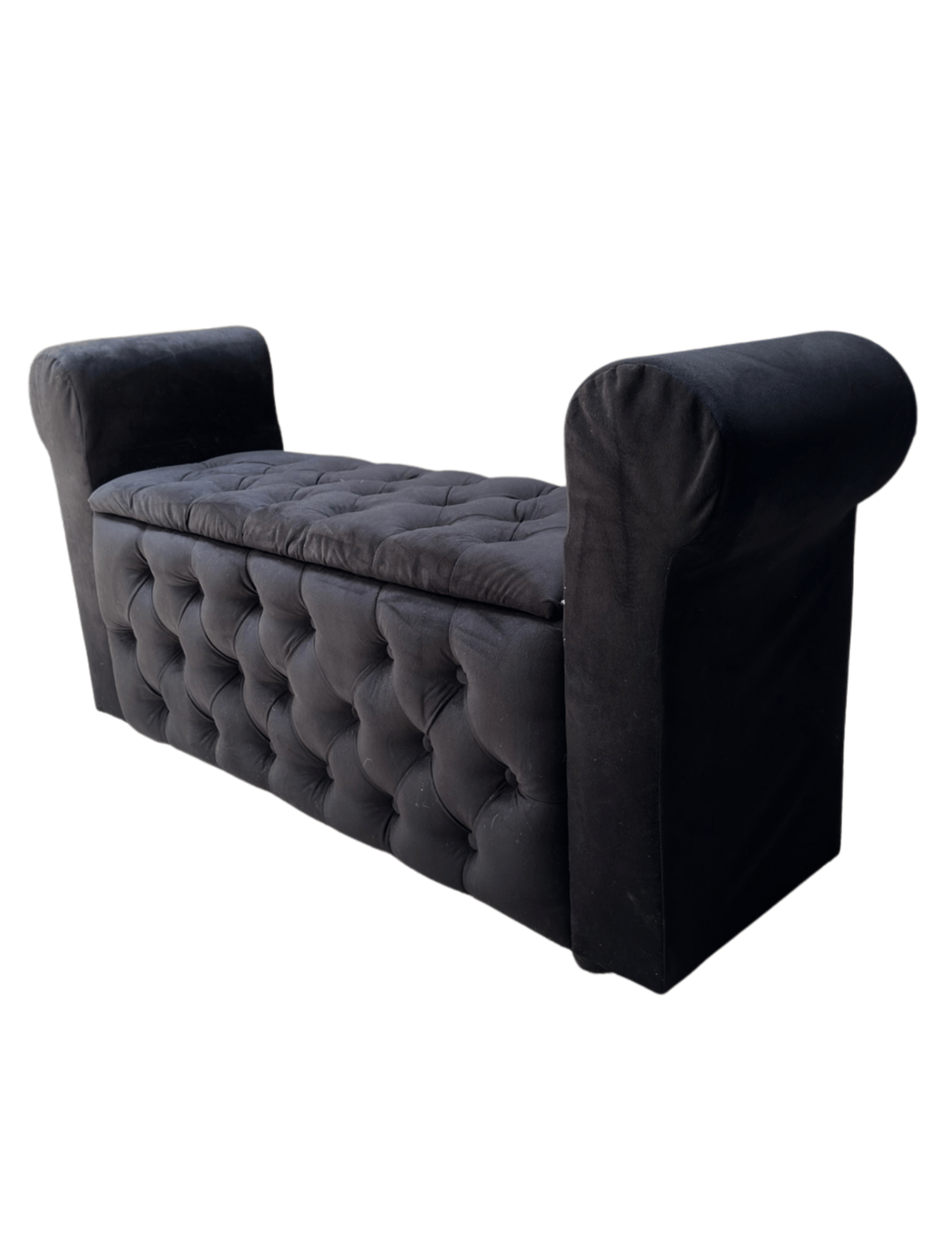 Banqueta Baúl Capitoné Con Brazos Negro Felpa-2