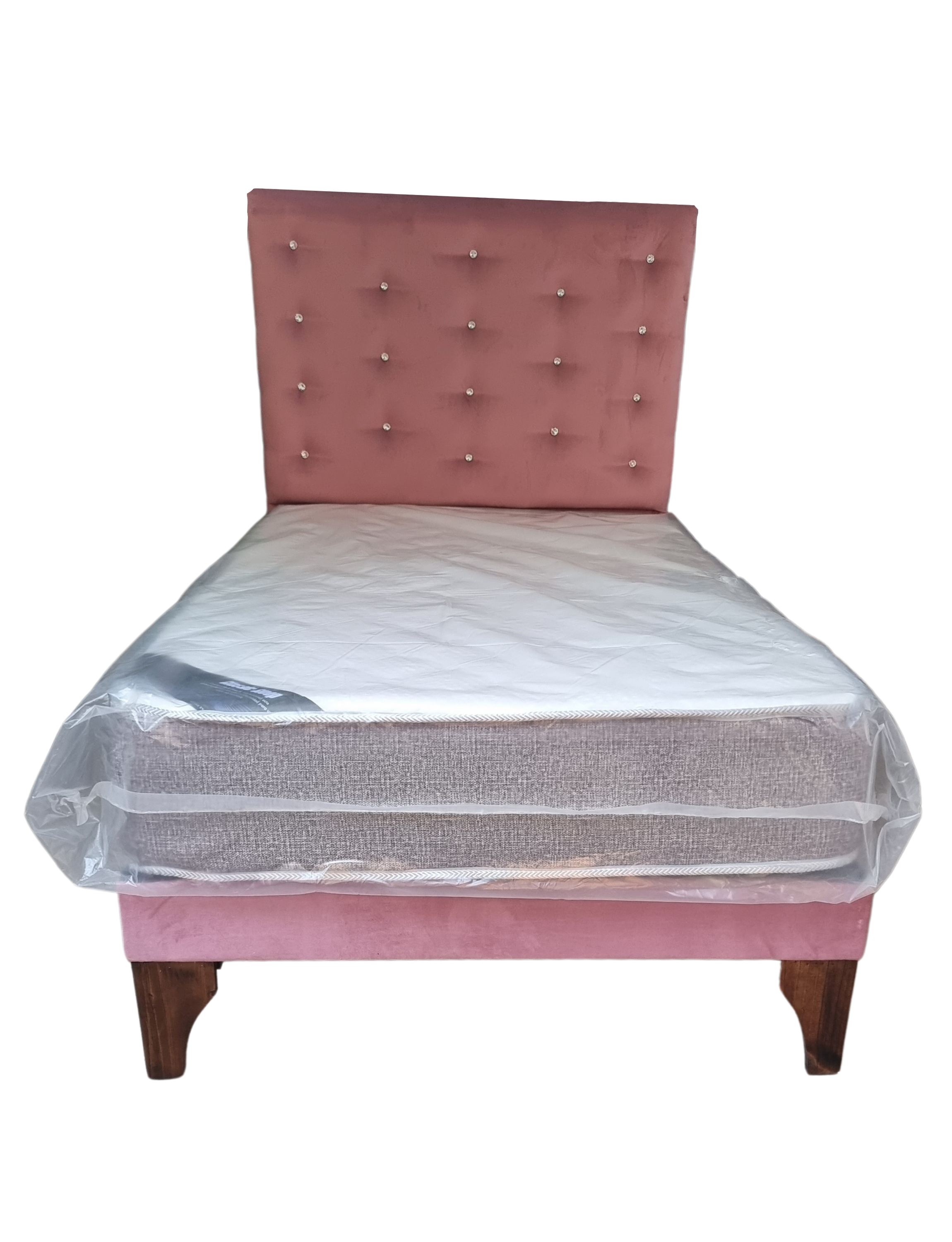 Cama 1.5P +Respaldo a Piso Palo Rosa + Colchón -3