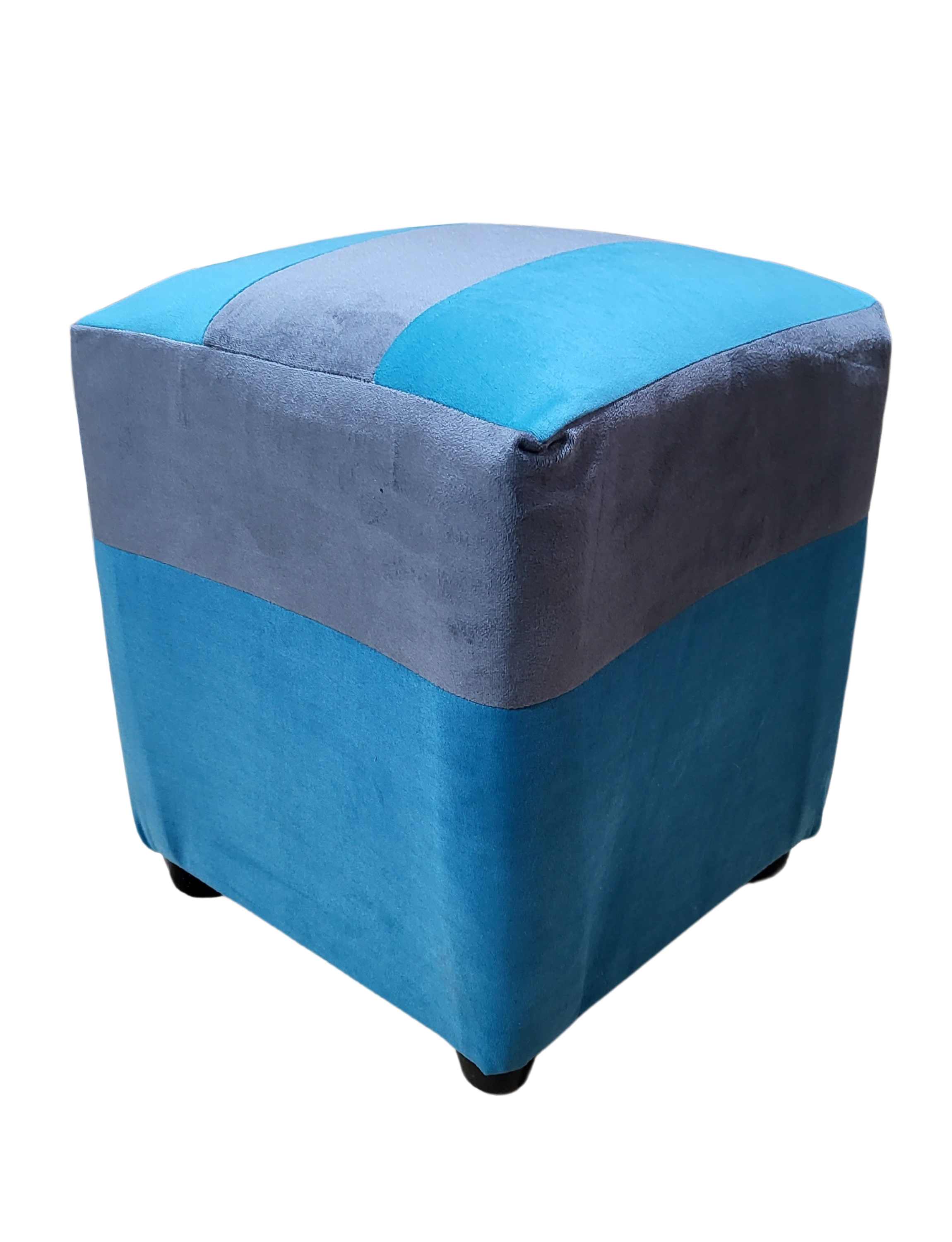 Pouf Turquesa Gris Felpa 35x35x42 Muebles Rimar-2