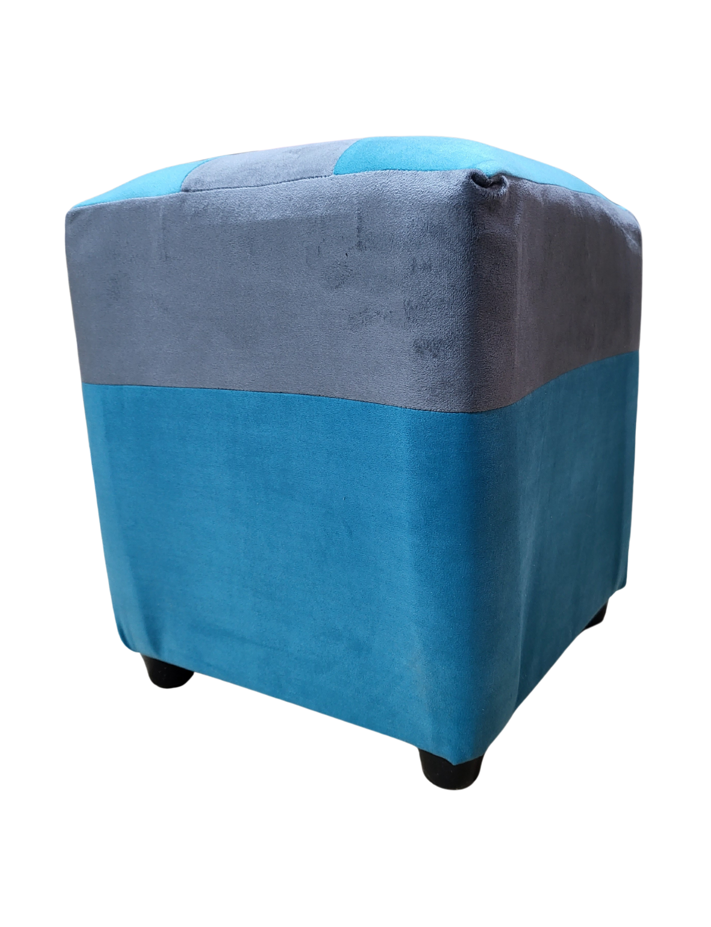 Pouf Turquesa Gris Felpa 35x35x42 Muebles Rimar-3