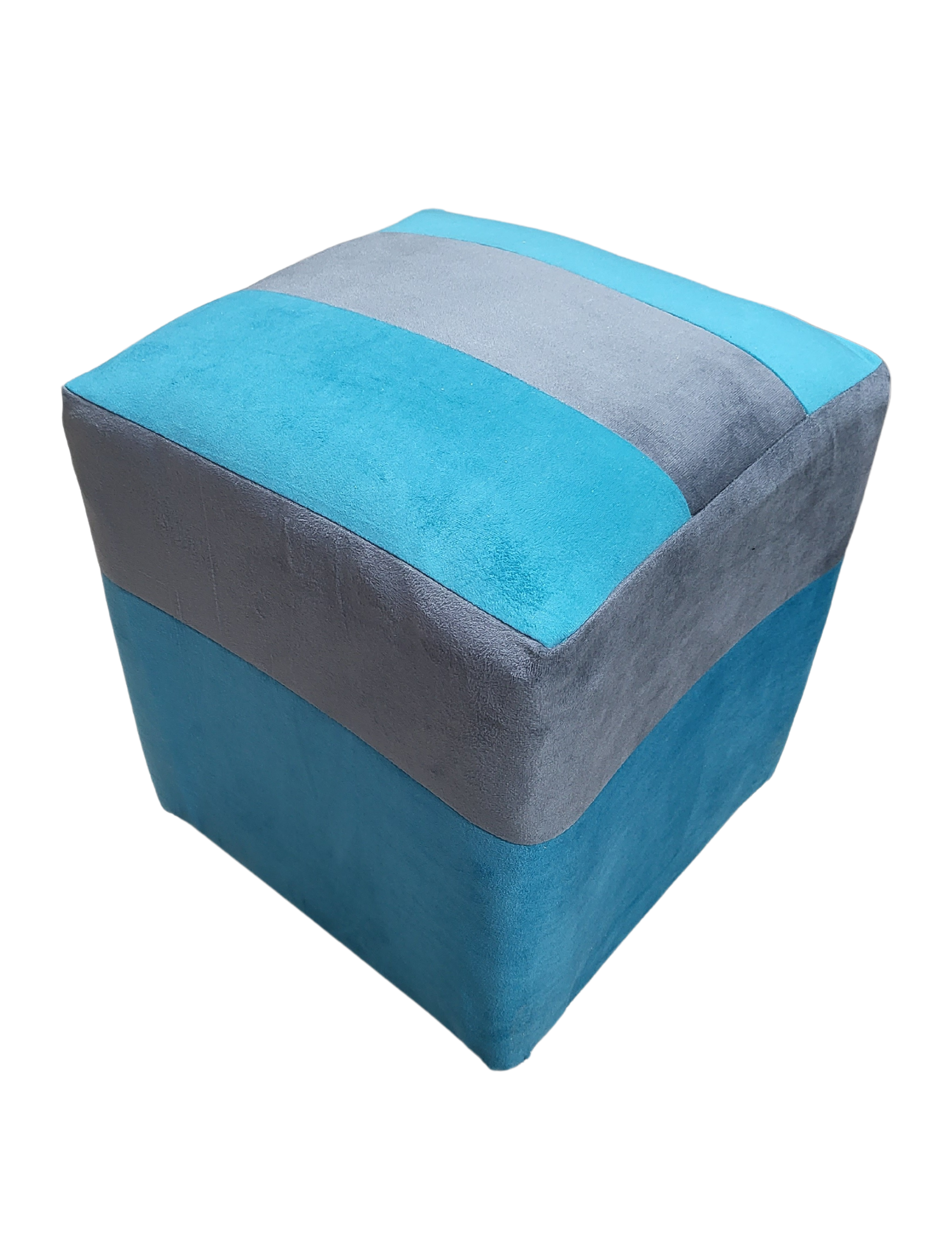 Pouf Turquesa Gris Felpa 35x35x42 Muebles Rimar-4