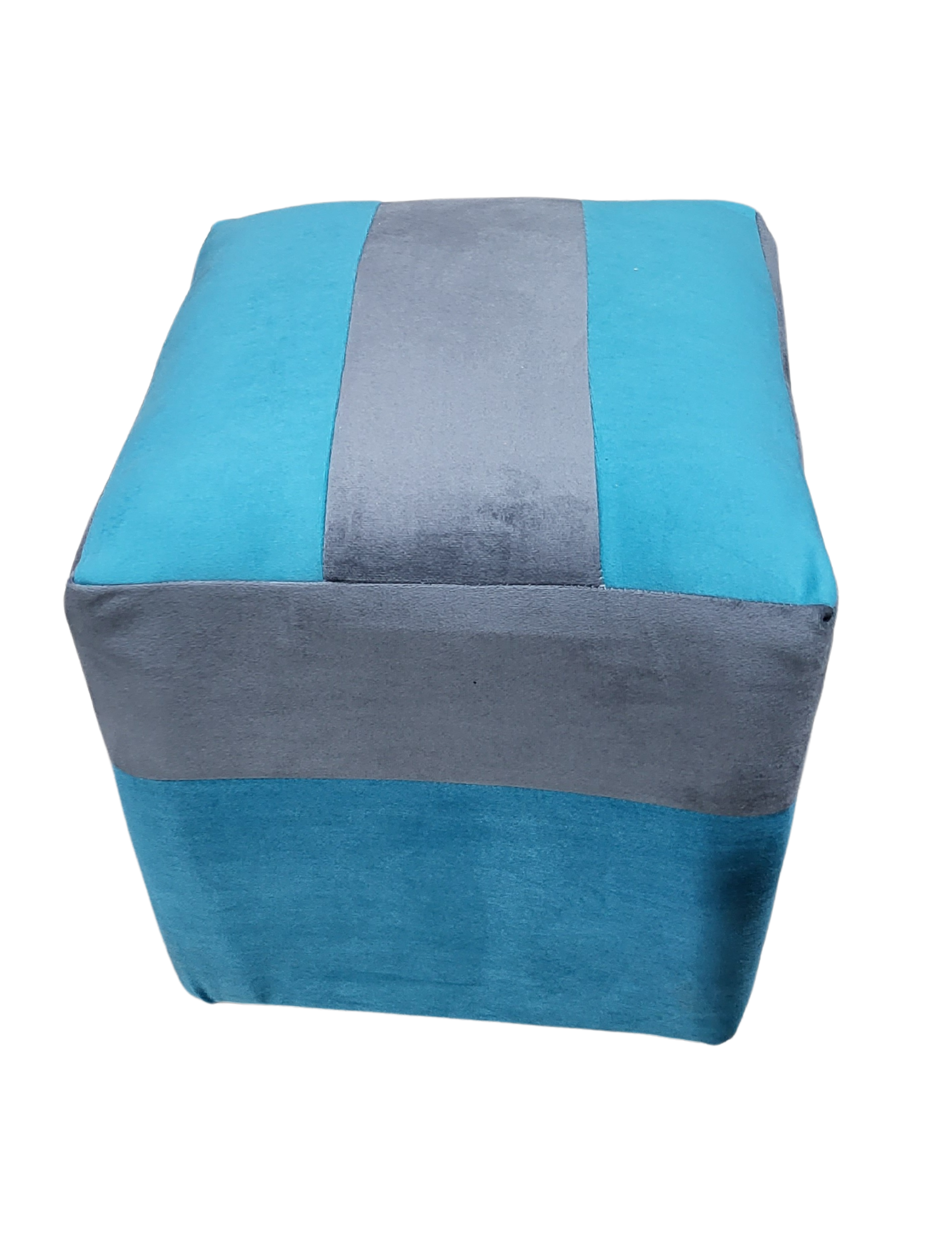 Pouf Turquesa Gris Felpa 35x35x42 Muebles Rimar-6