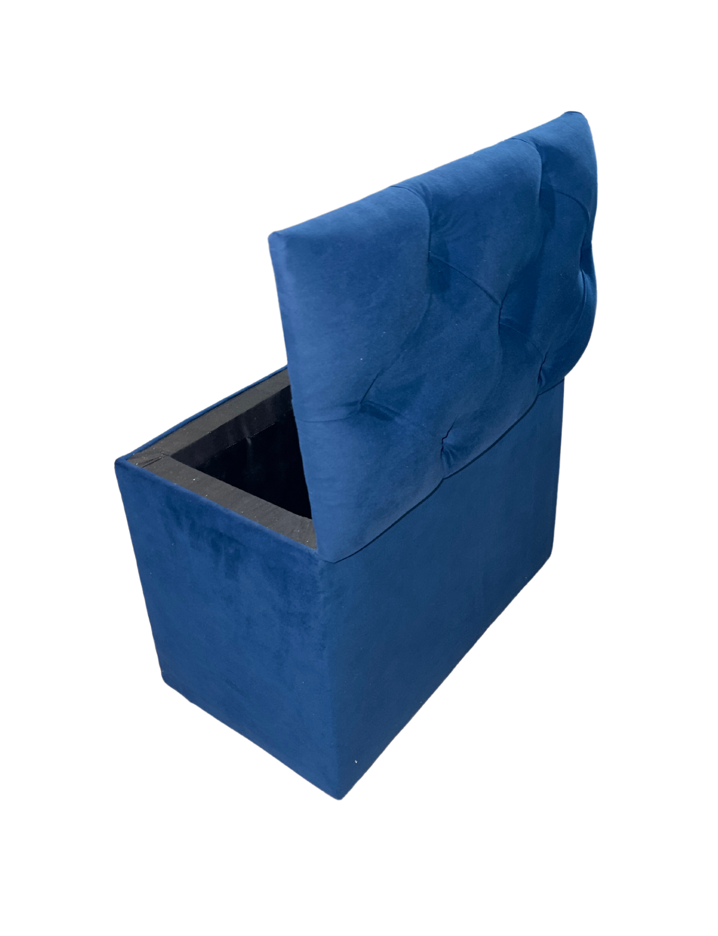 Banqueta Baul Capitoné Azul Marino Felpa -3