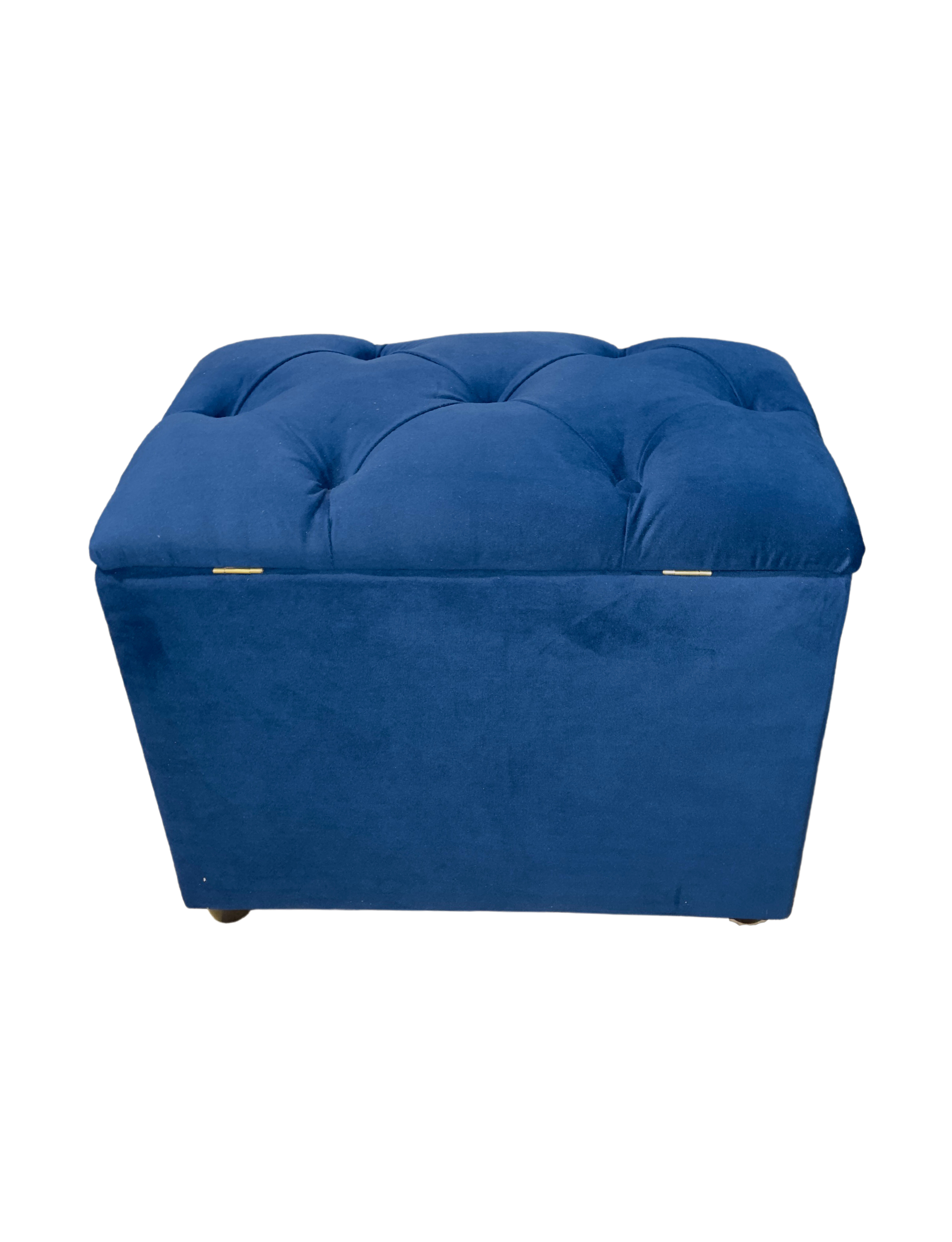 Banqueta Baul Capitoné Azul Marino Felpa -4
