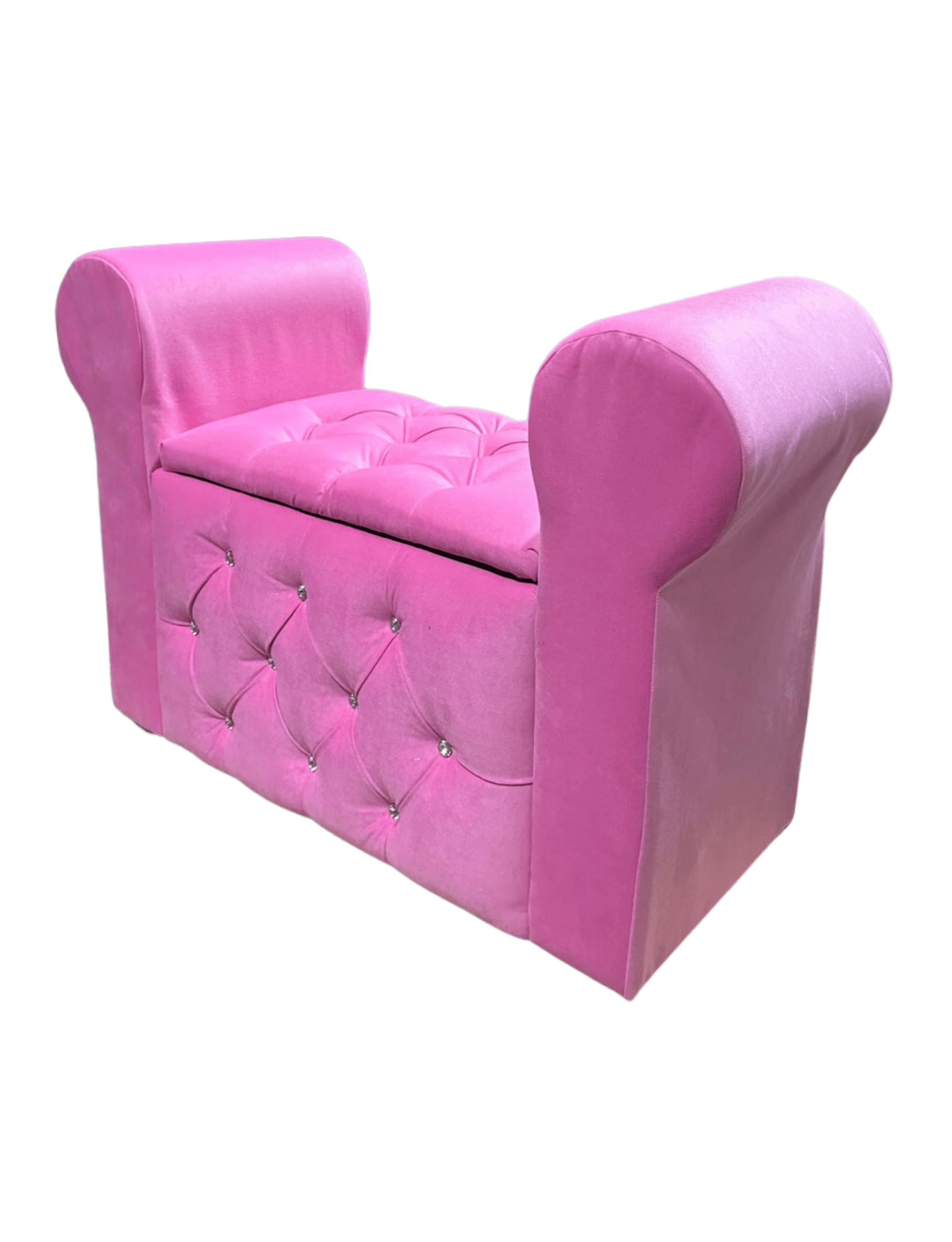 Banqueta Baúl Con Brazos Fucsia Felpa Diamante 100x40x60 Rimar-2