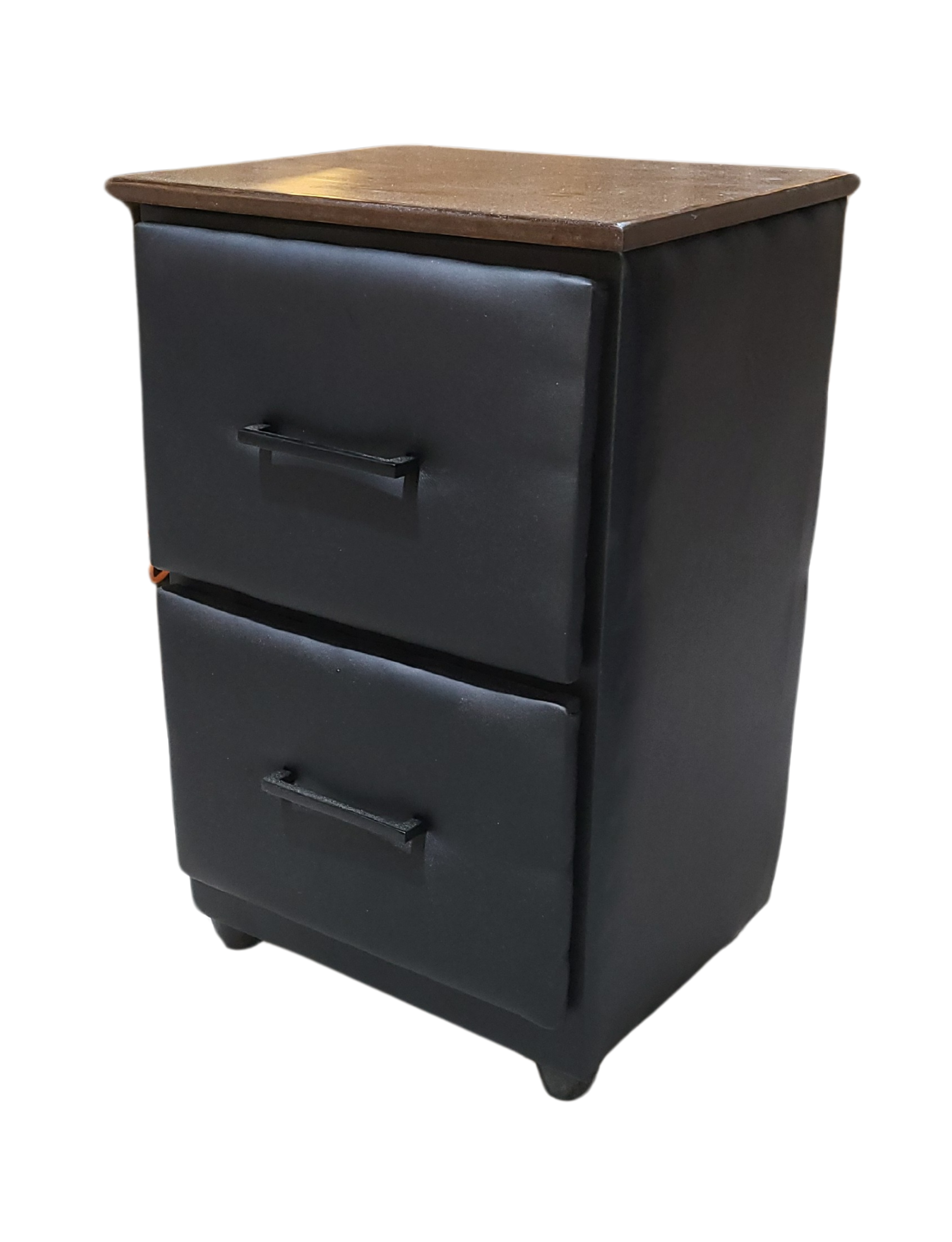 Velador Doble Cajon Negro Eco Cuero-2