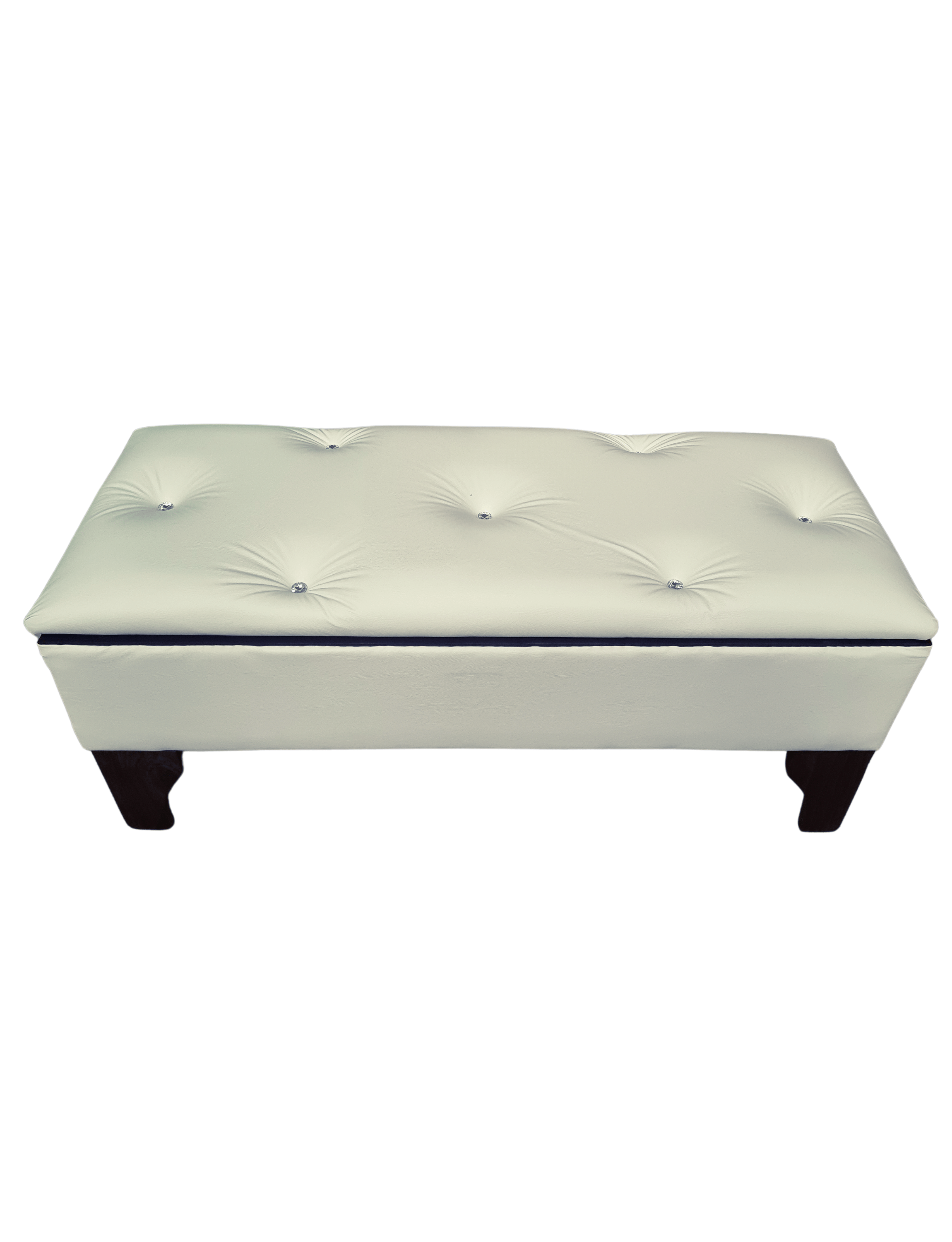 Banqueta Baúl Botón Diamante Beige Eco Cuero 105x40x45x20-2