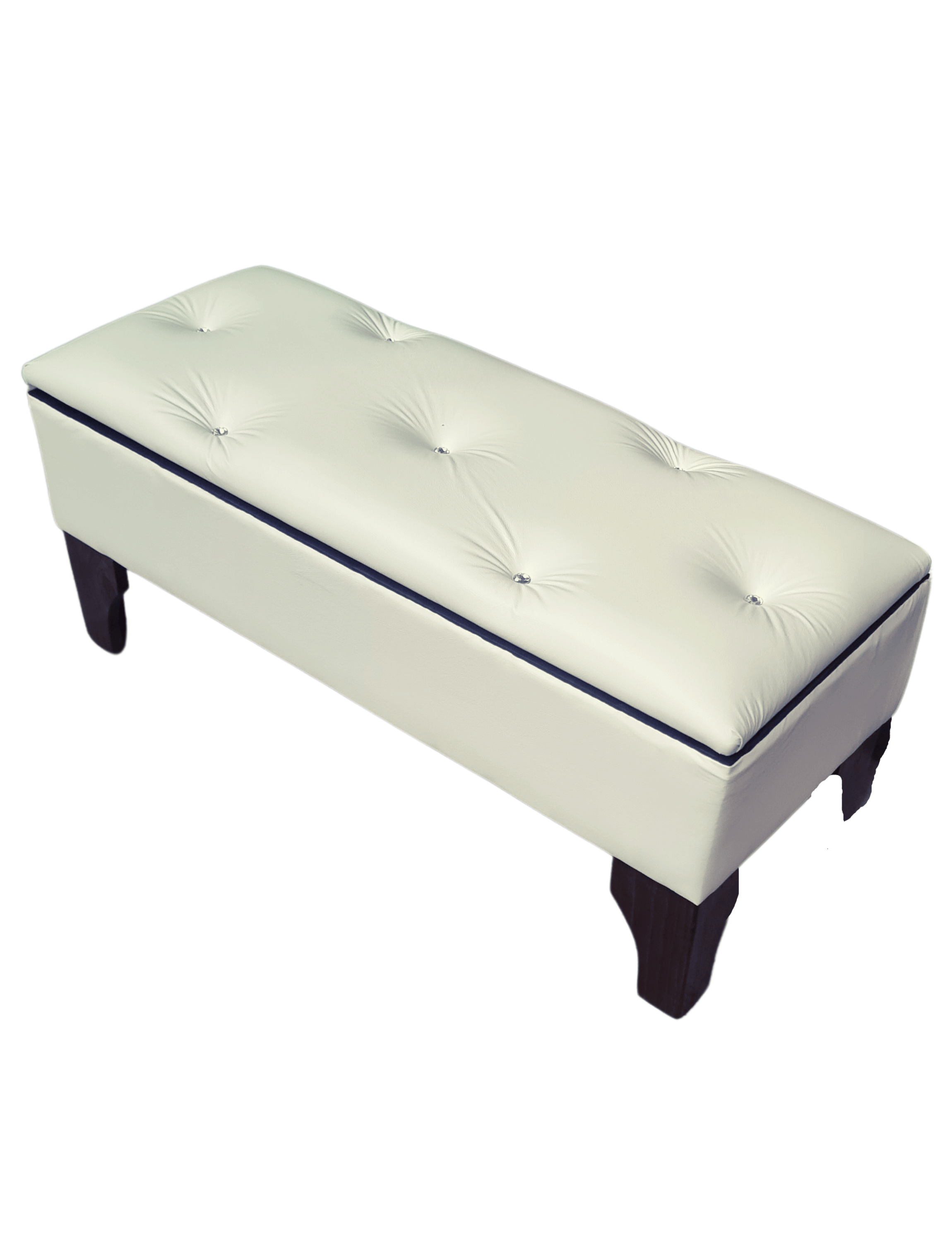 Banqueta Baúl Botón Diamante Beige Eco Cuero 105x40x45x20-3