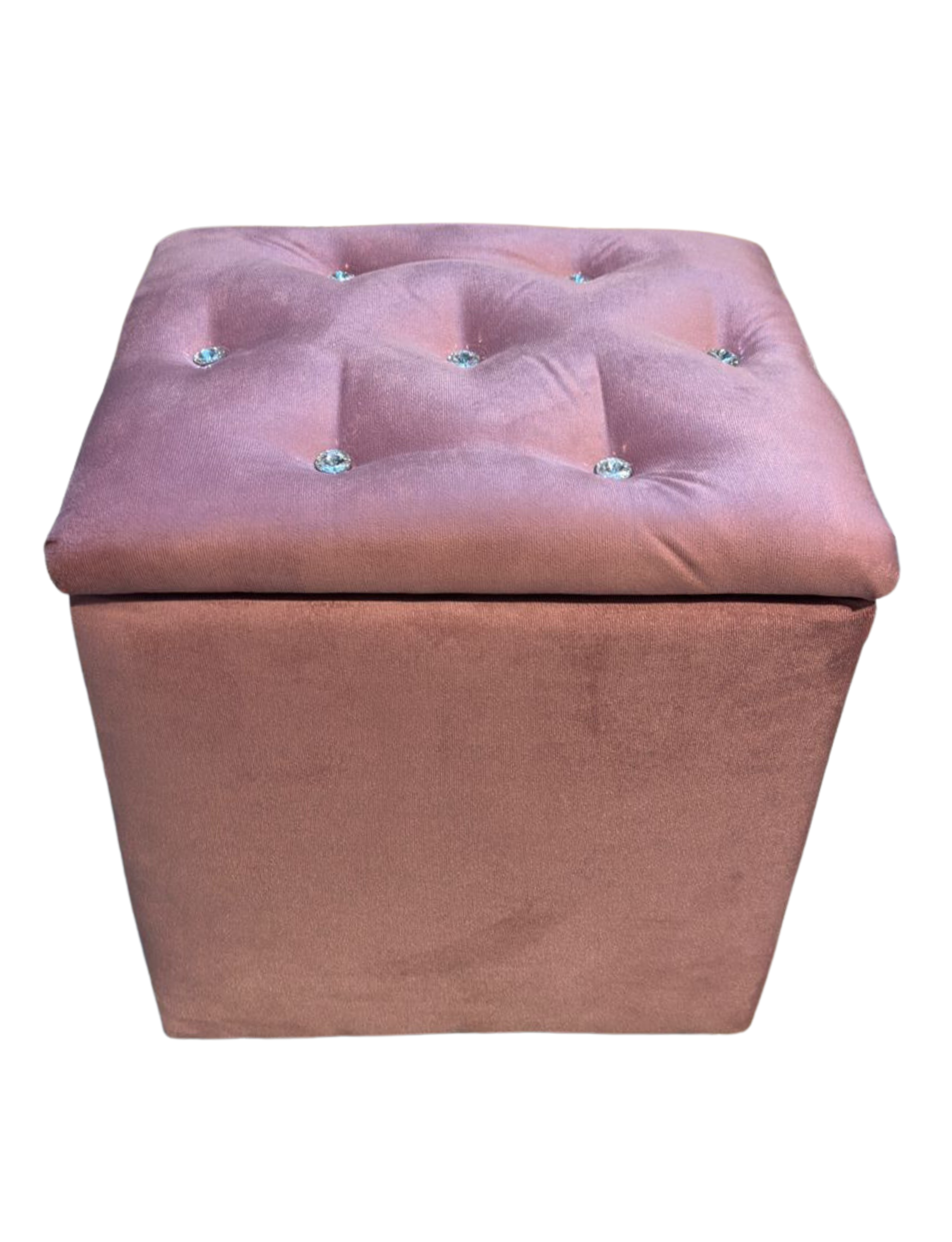 Pouf Baul Palo Rosa Felpa Botón Diamante 40x33x50 Rimar-3