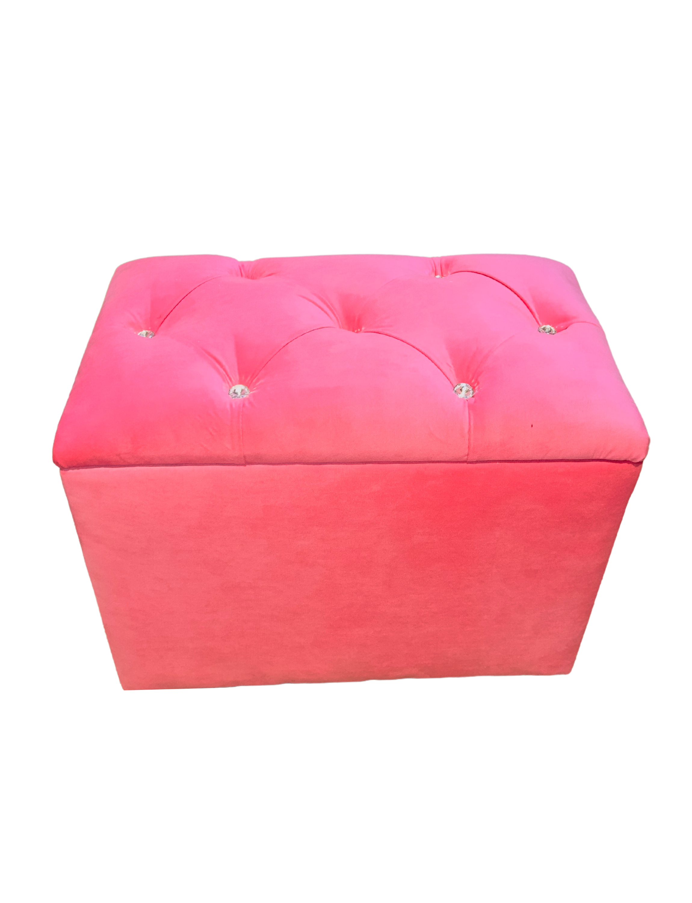 Banqueta Baul Capitoné Rosado Felpa Diamante -4