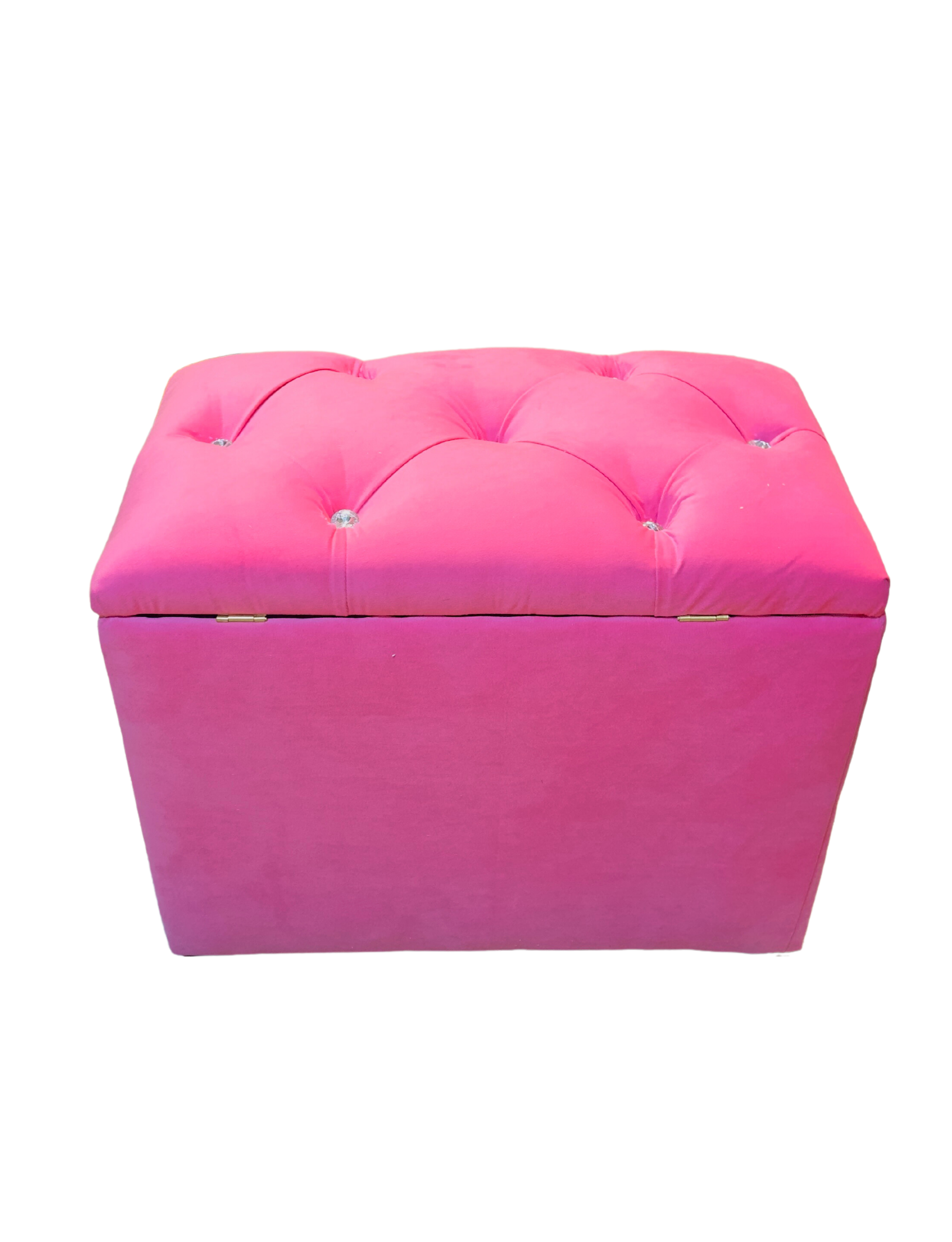 Banqueta Baul Capitoné Rosado Felpa Diamante -3