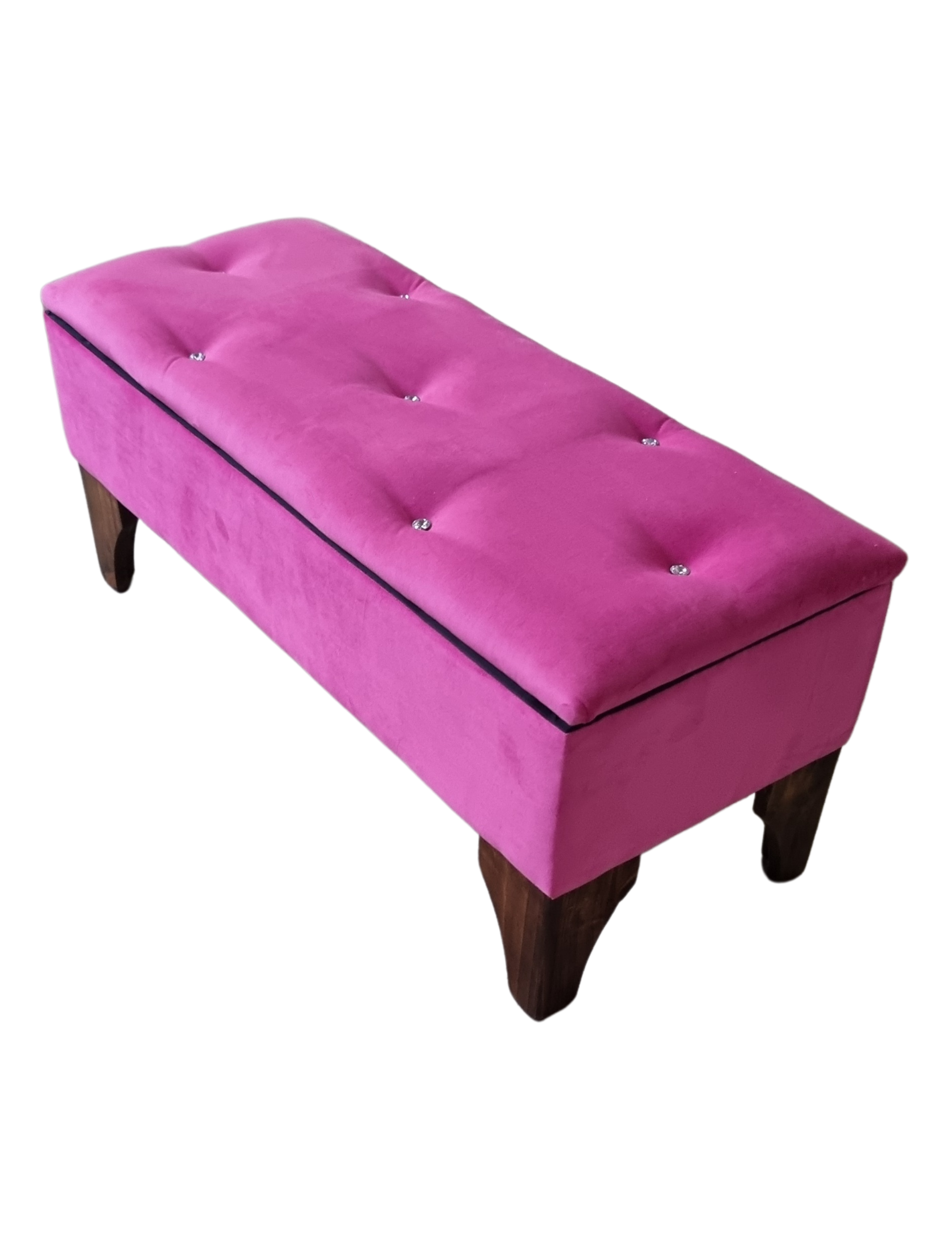 Banqueta Baul Botoné Fucsia Diamante Felpa-2