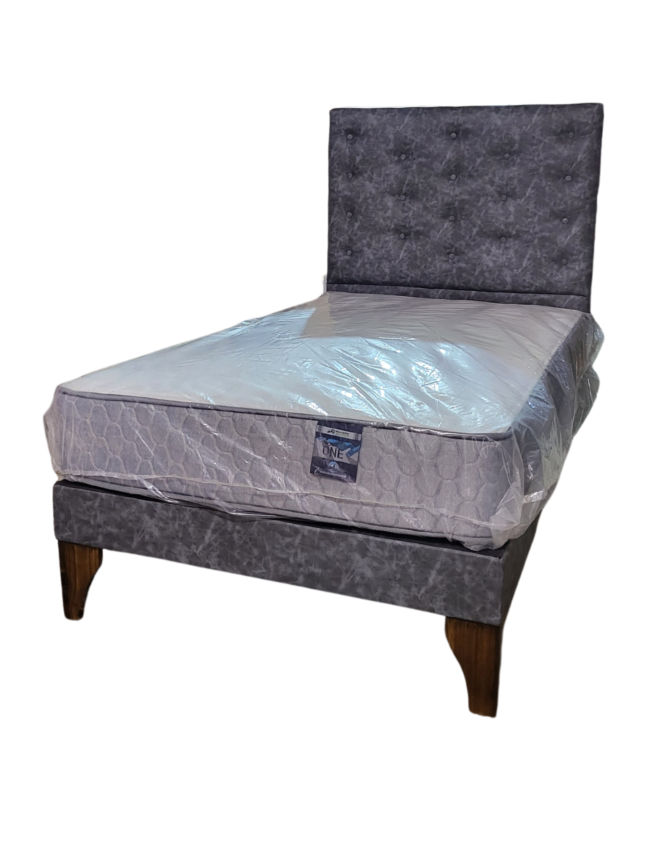 Cama Europea 1.5 Plazas + Respaldo Gris A Piso -2
