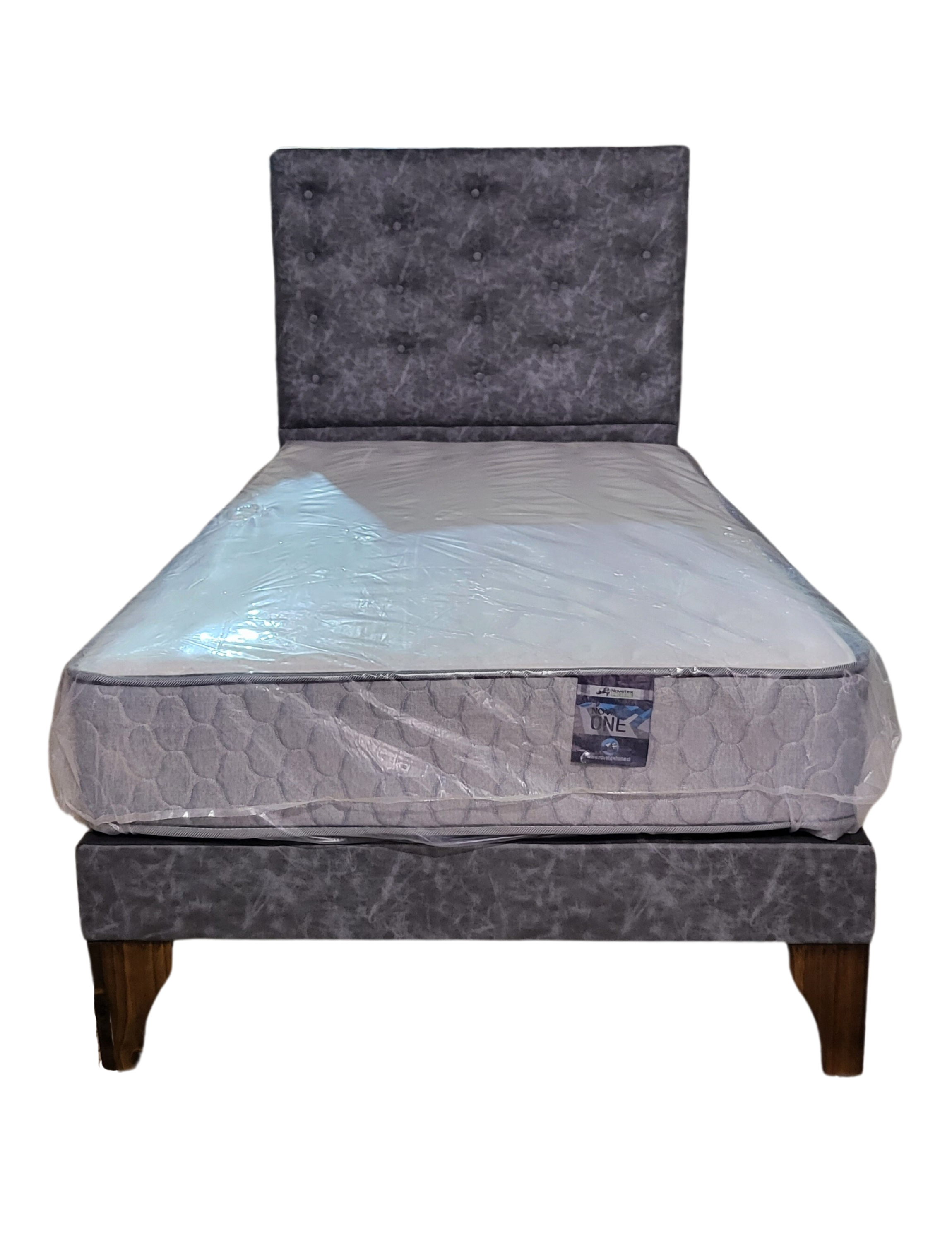Cama Europea 1.5 Plazas + Respaldo Gris A Piso -3