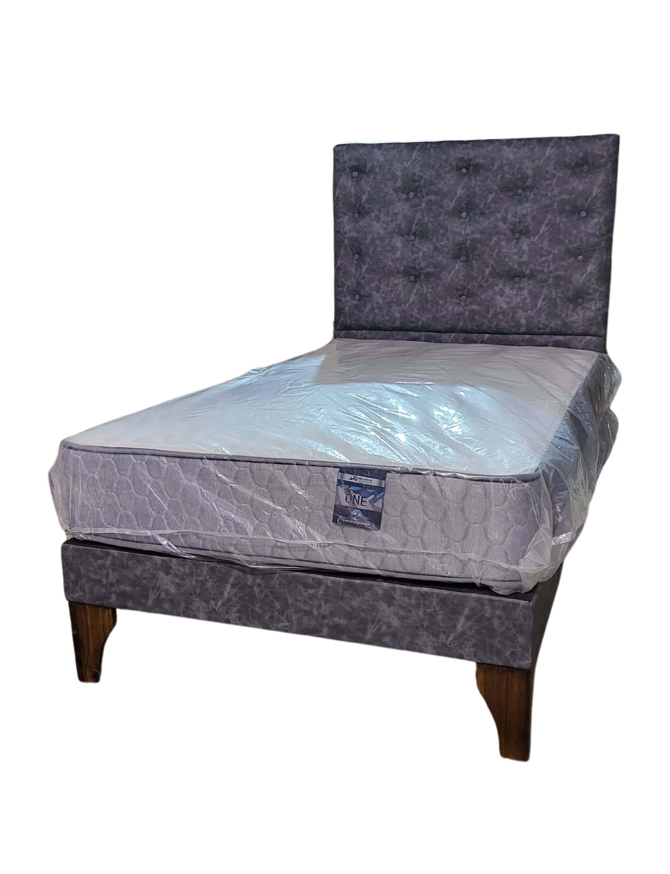 Cama Europea 1.5 Plazas + Respaldo Gris A Piso -4