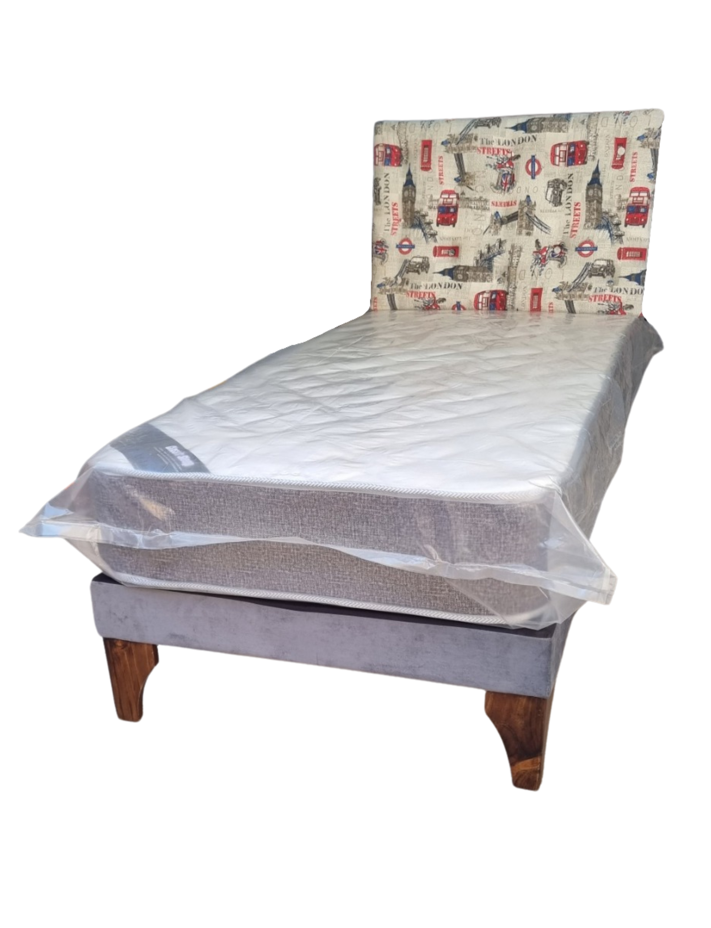 Cama Europea 1plaza Respaldo London Colchon Resorte Bonnell Marver -2