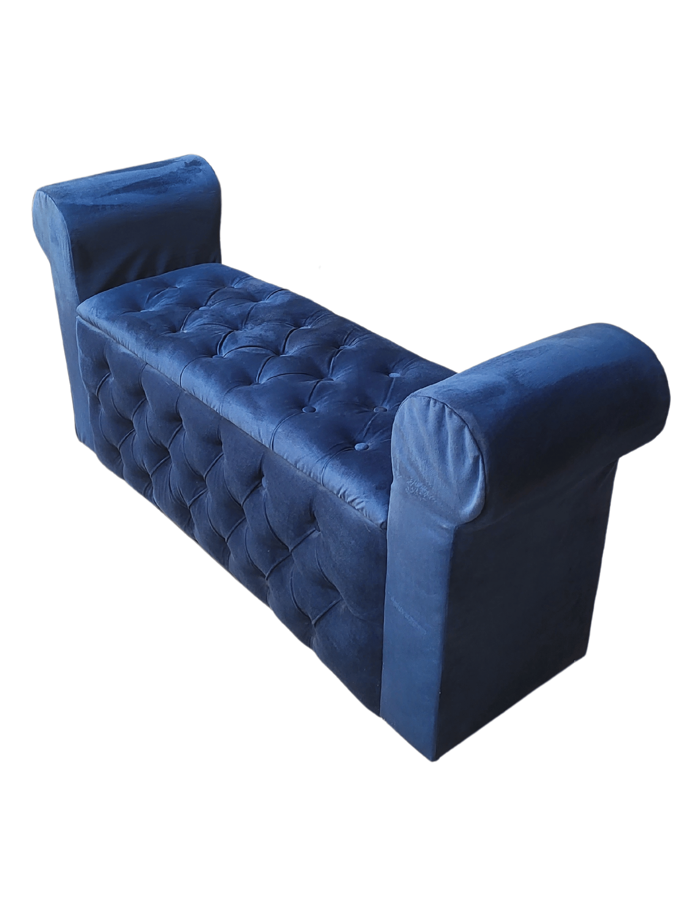 Banqueta Baúl Botone Con Brazos Azul Marino Felpa -2
