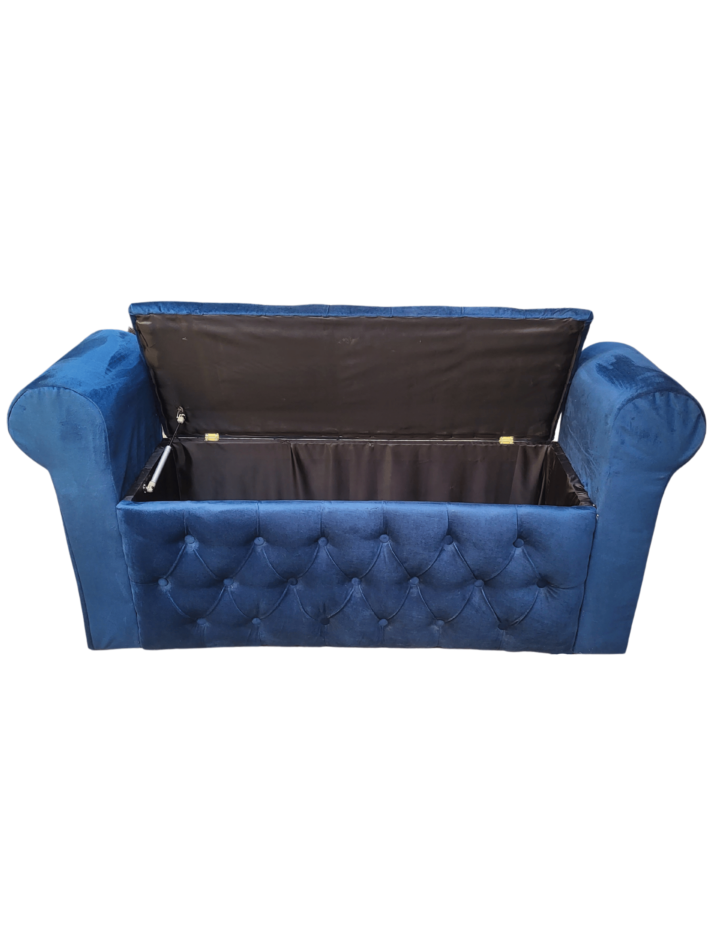 Banqueta Baúl Botone Con Brazos Azul Marino Felpa -3