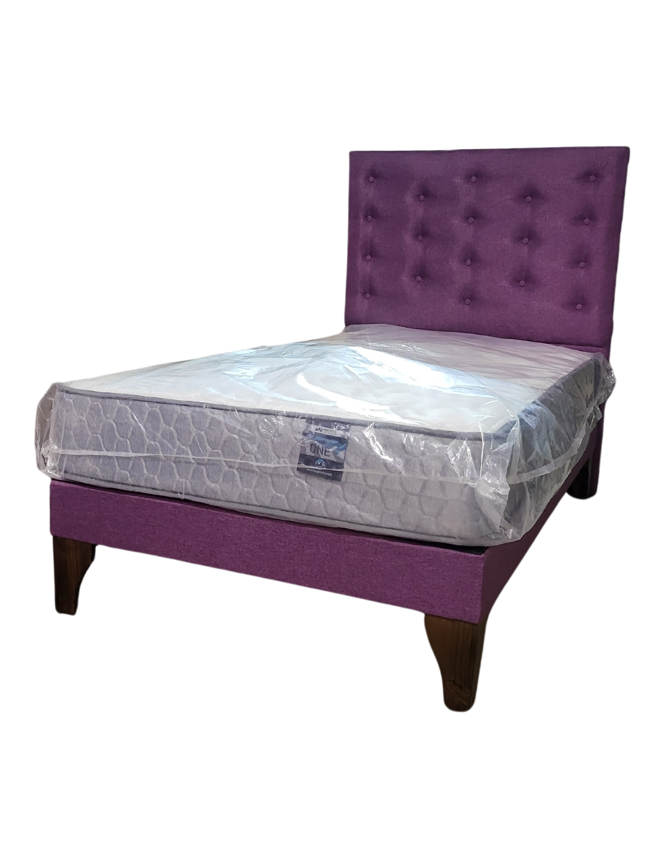 Cama Europea 1.5 Plazas + Respaldo Morado A Piso + Colchón Resorte-2
