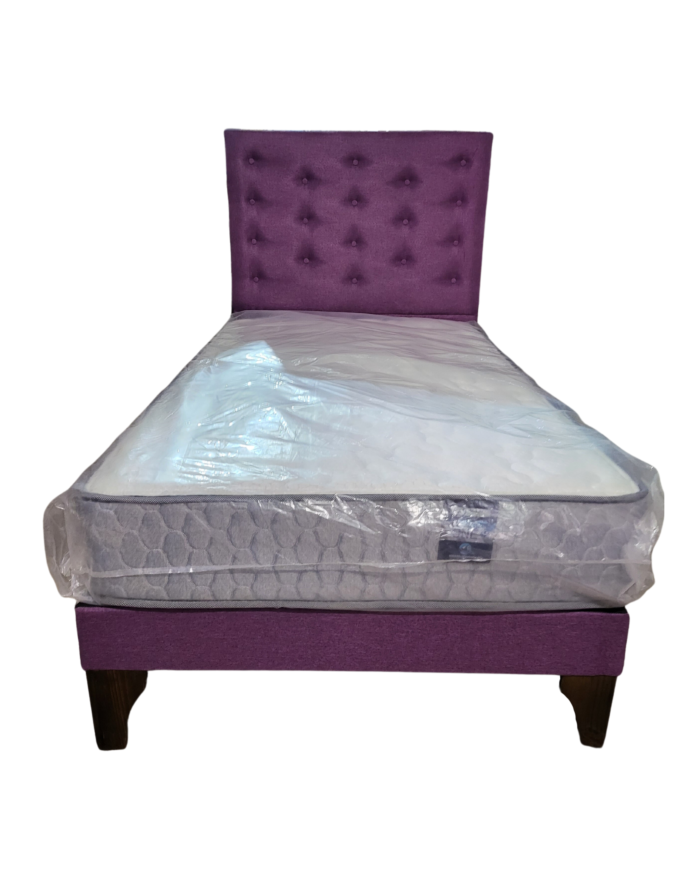 Cama Europea 1.5 Plazas + Respaldo Morado A Piso + Colchón Resorte-5