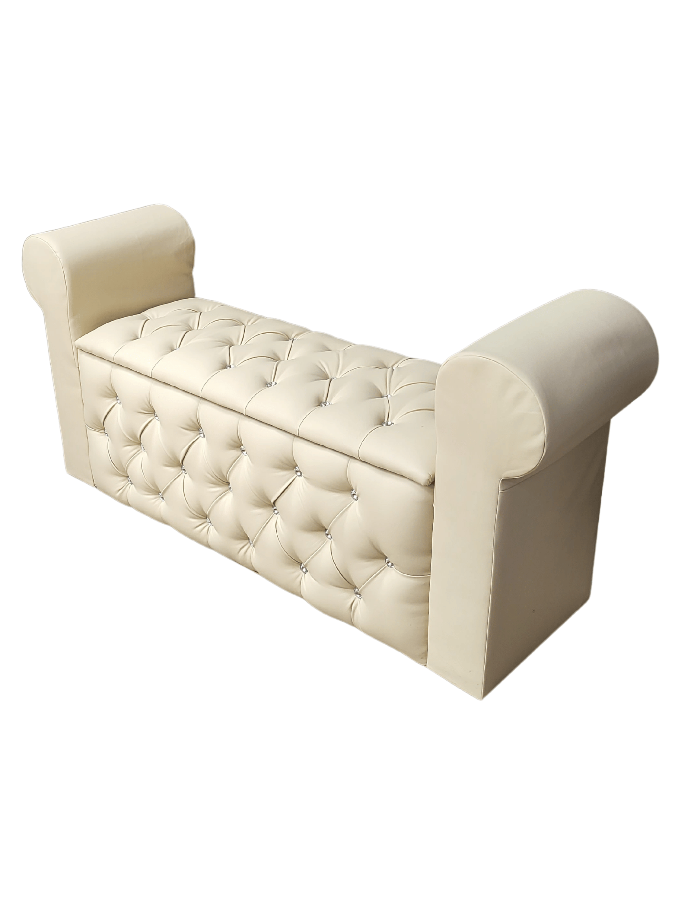 BANQUETA BAUL CON BRAZOS CUERO BEIGE  BOTON DIAMANTE -2
