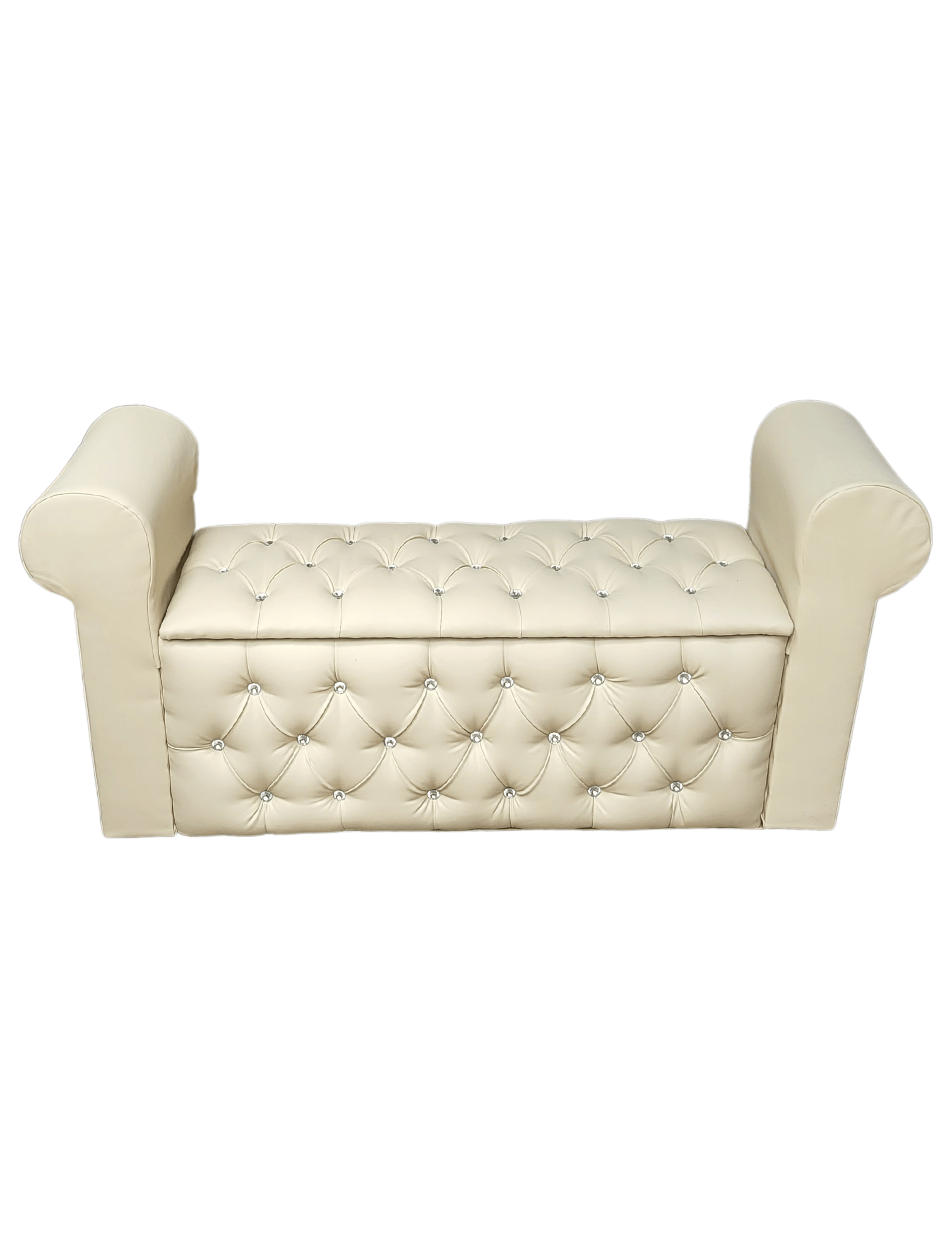 BANQUETA BAUL CON BRAZOS CUERO BEIGE  BOTON DIAMANTE -6