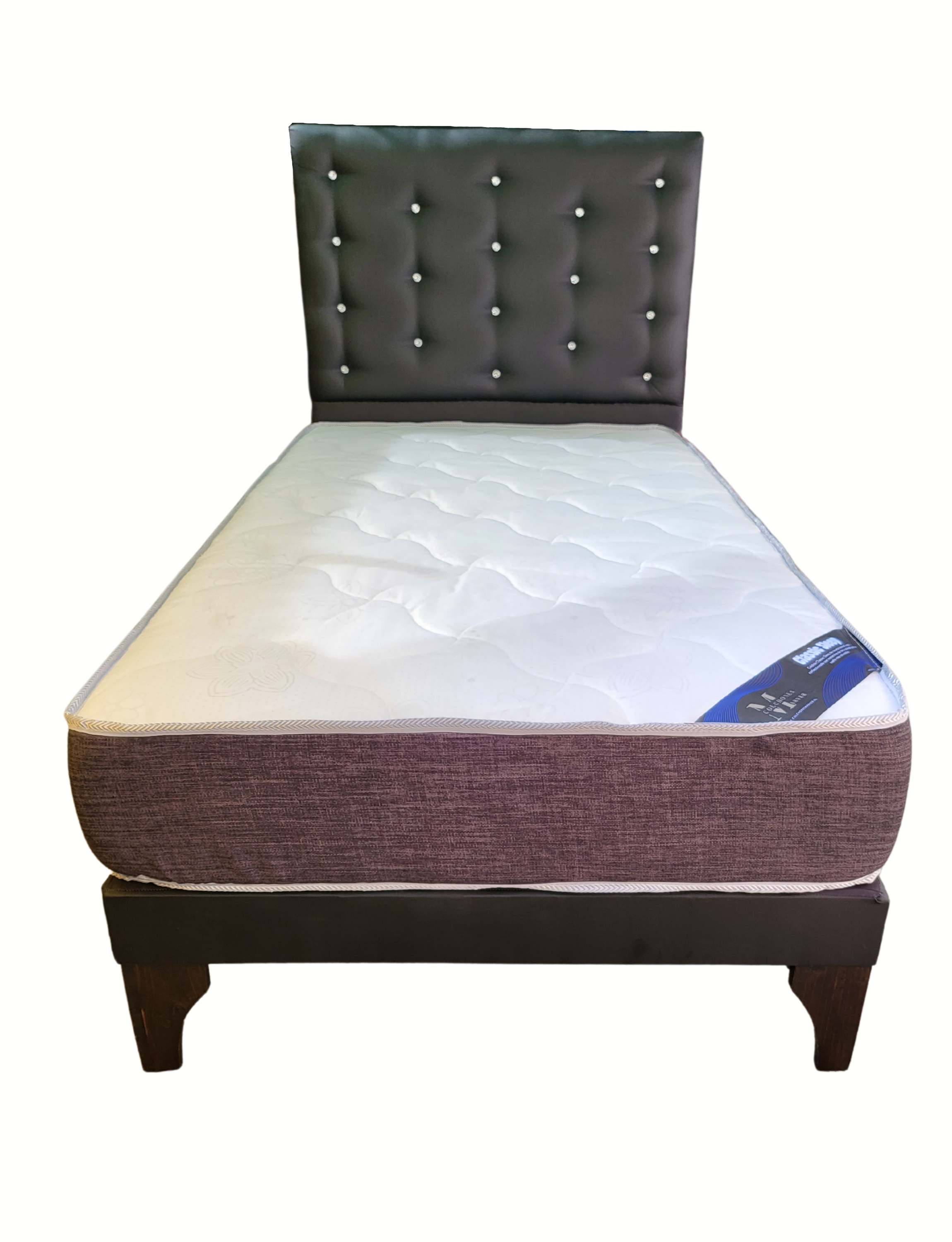 Cama 1.5 Plazas + Respaldo Negro A Piso + Colchón -2