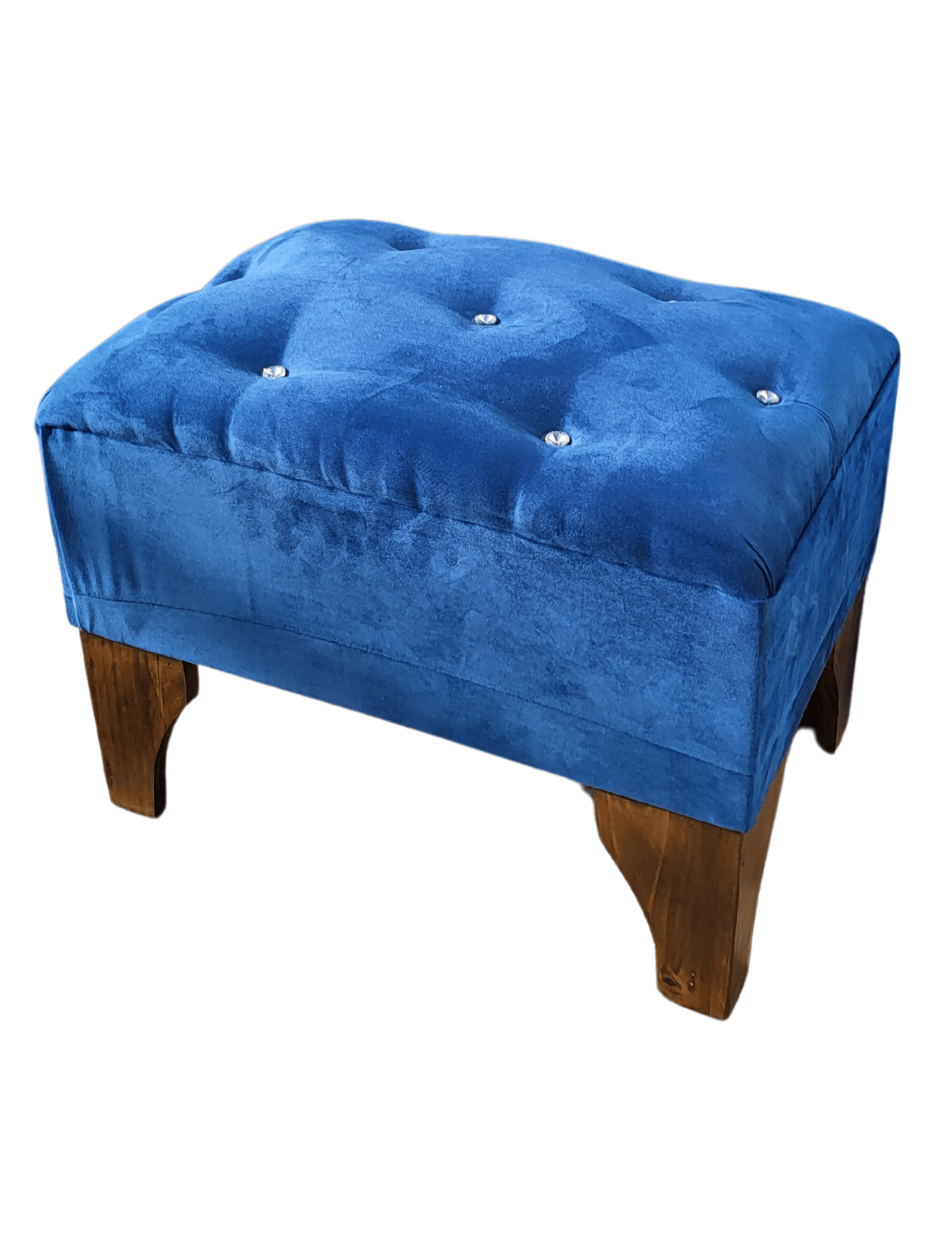 Banqueta Botón Diamante Azul Marino Felpa 60x40x40 Rimar-3