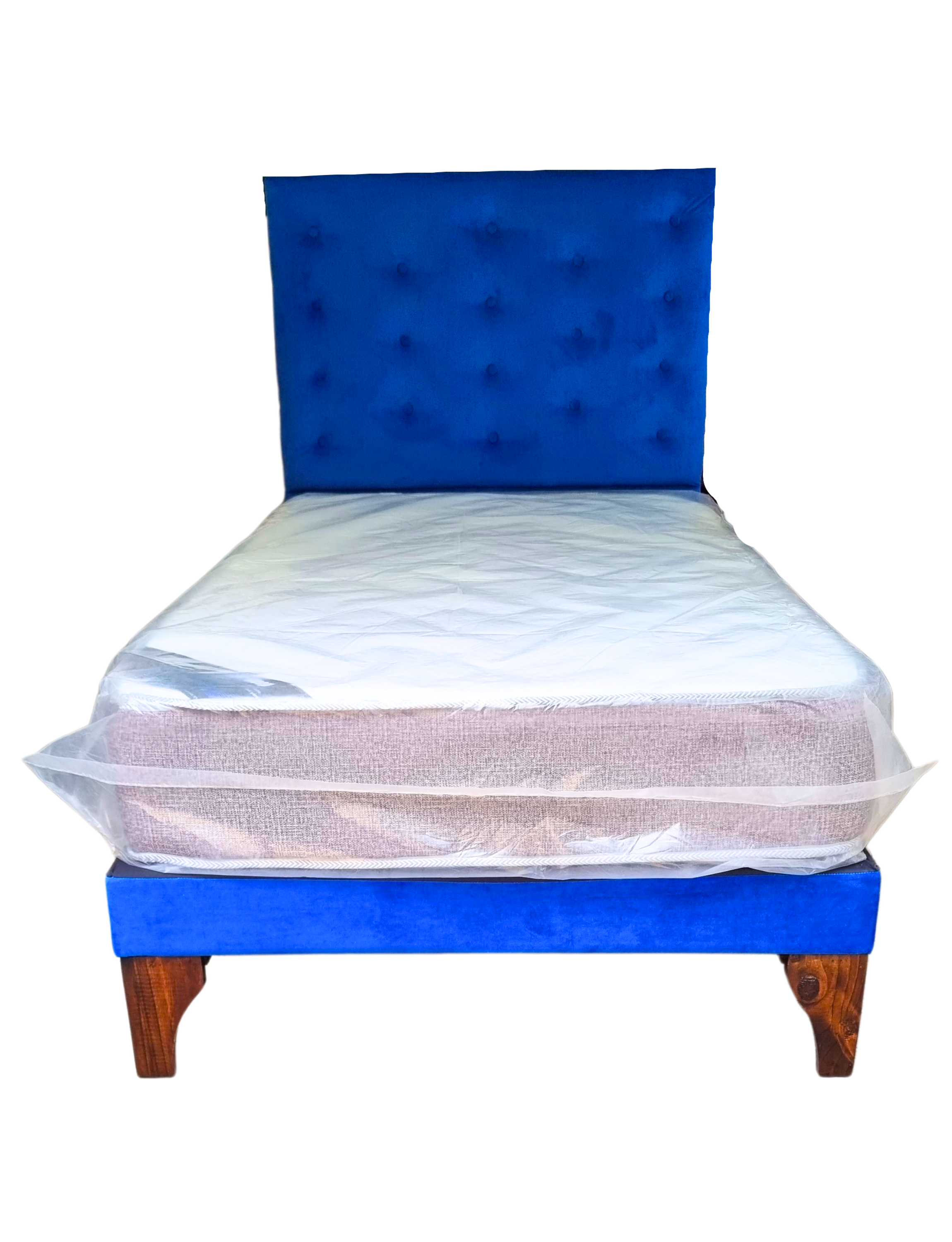 Cama 1.5P +Respaldo Azul Rey a Piso + Colchón -3