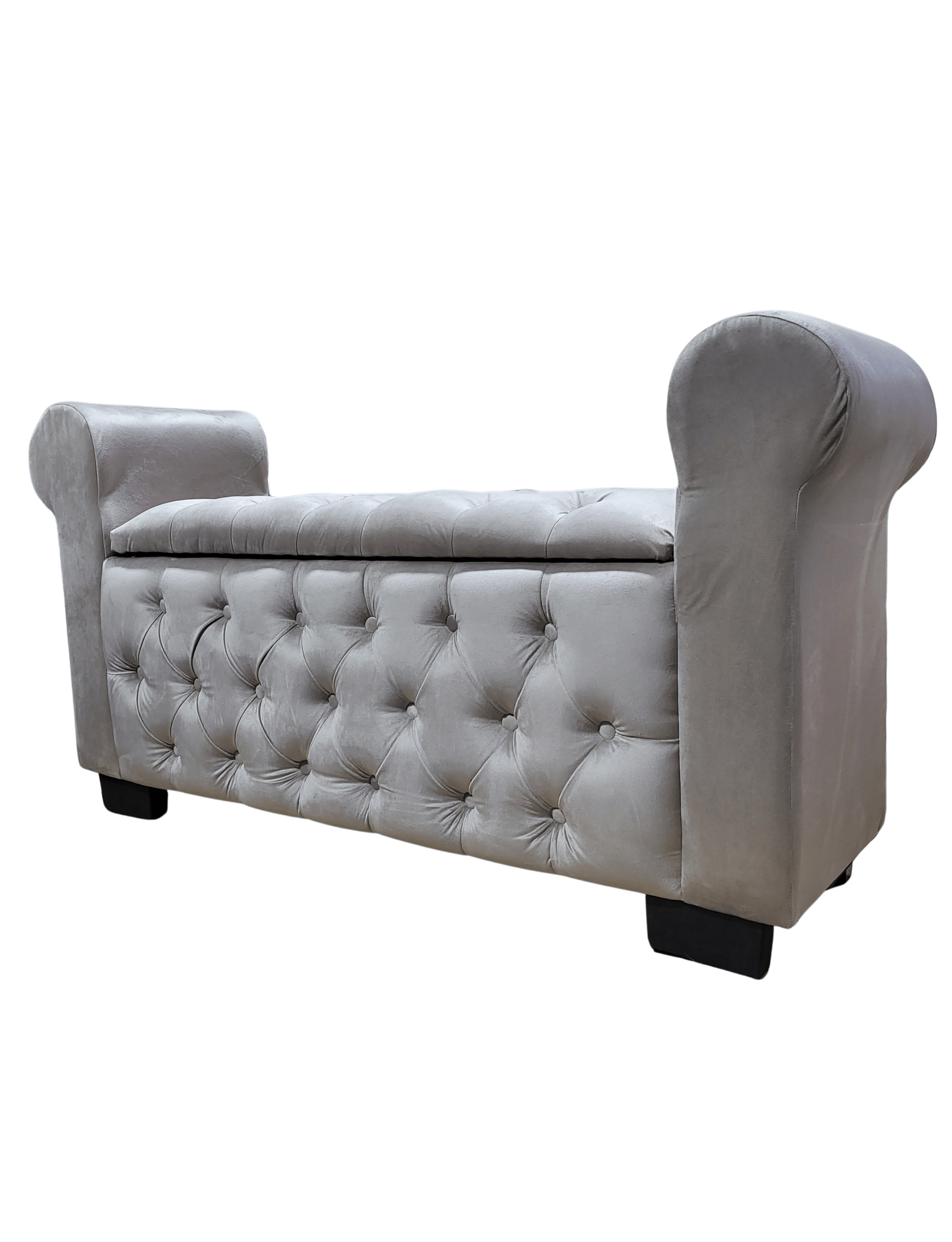 Banqueta Baúl Capitoné Con Brazos Beige Felpa -4