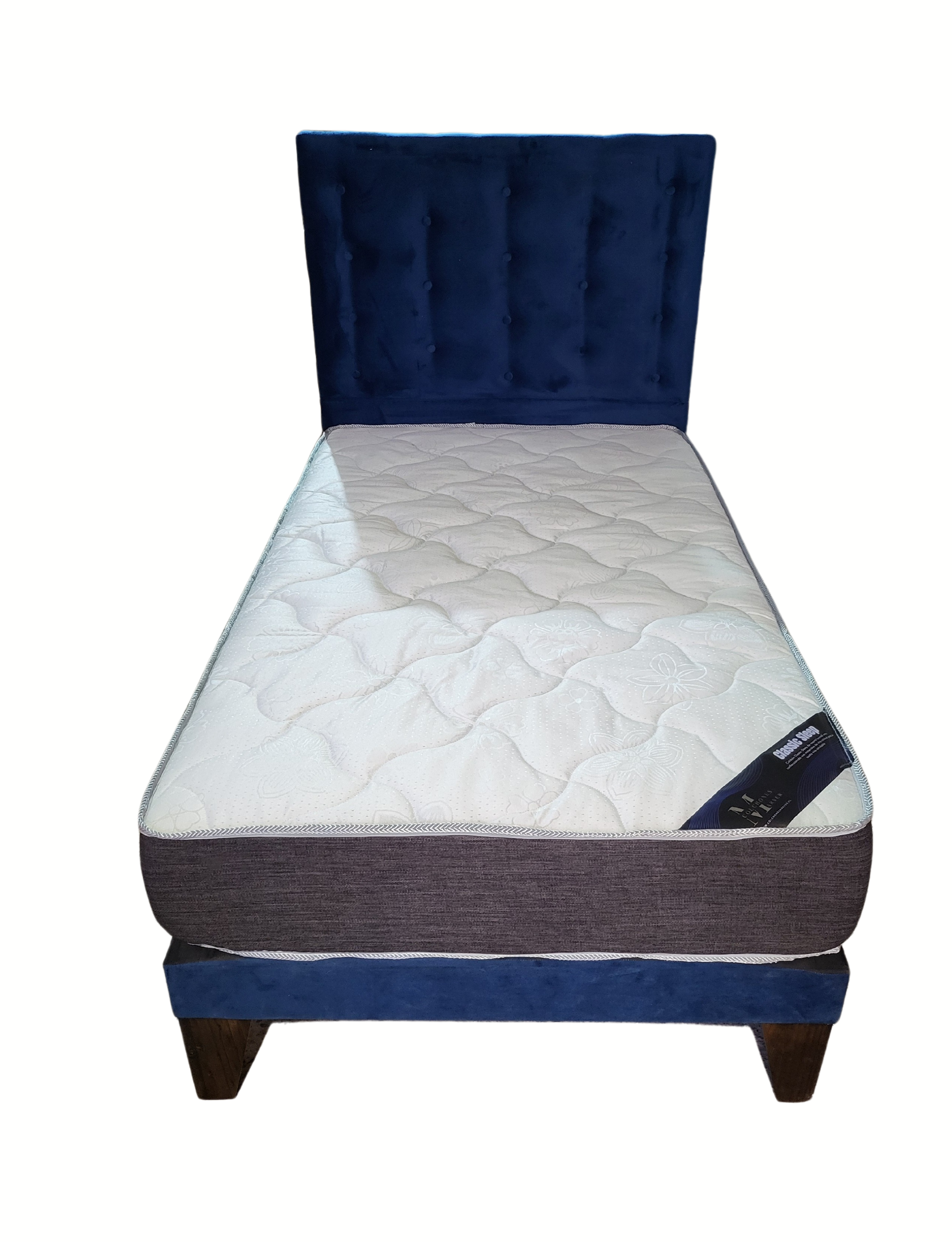 Cama 1.5P +Respaldo a Piso Azul Marino + Colchón -3